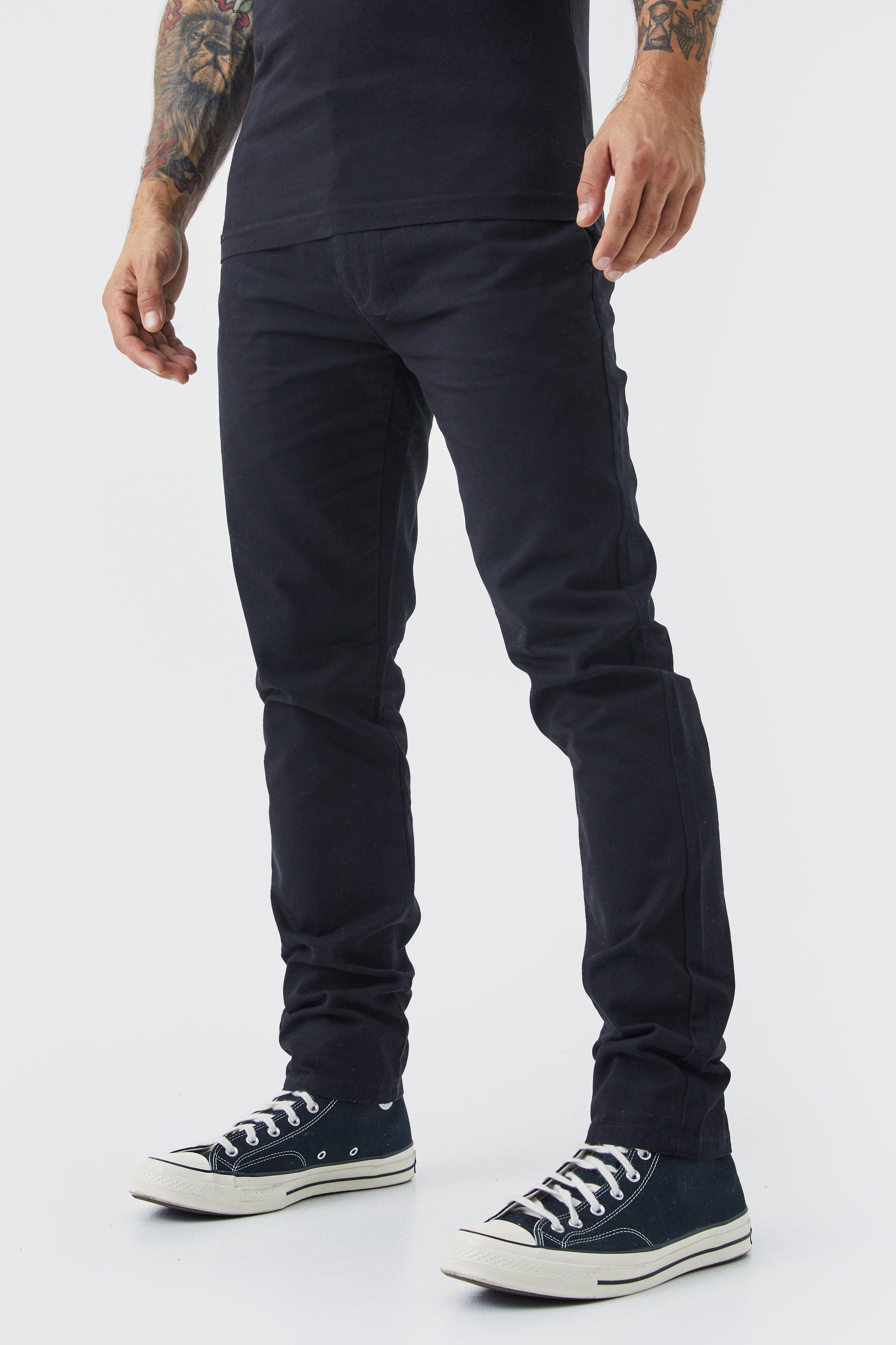 Mens Black Fixed Waist Skinny Chino Trouser, Black