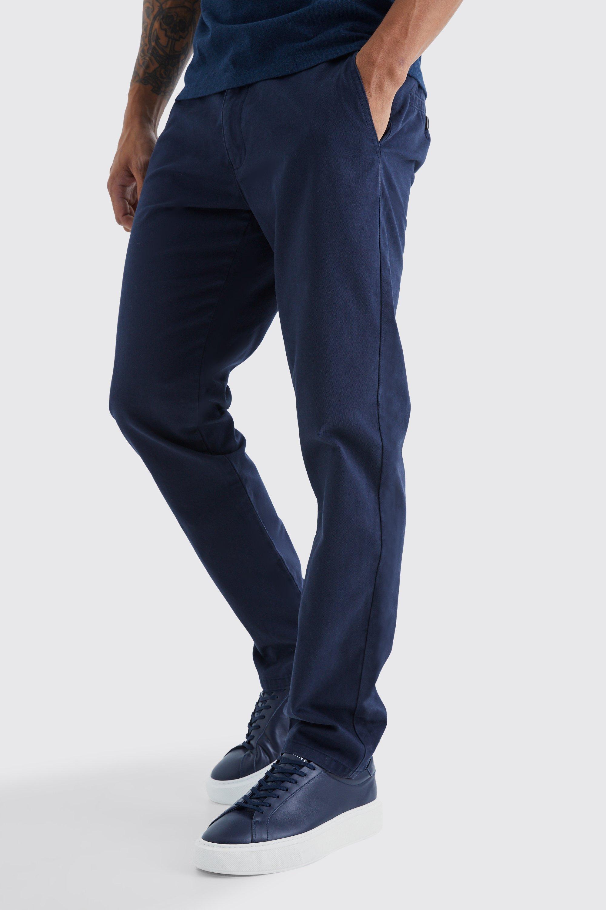 Image of Pantaloni Chino Slim Fit con vita fissa, Navy
