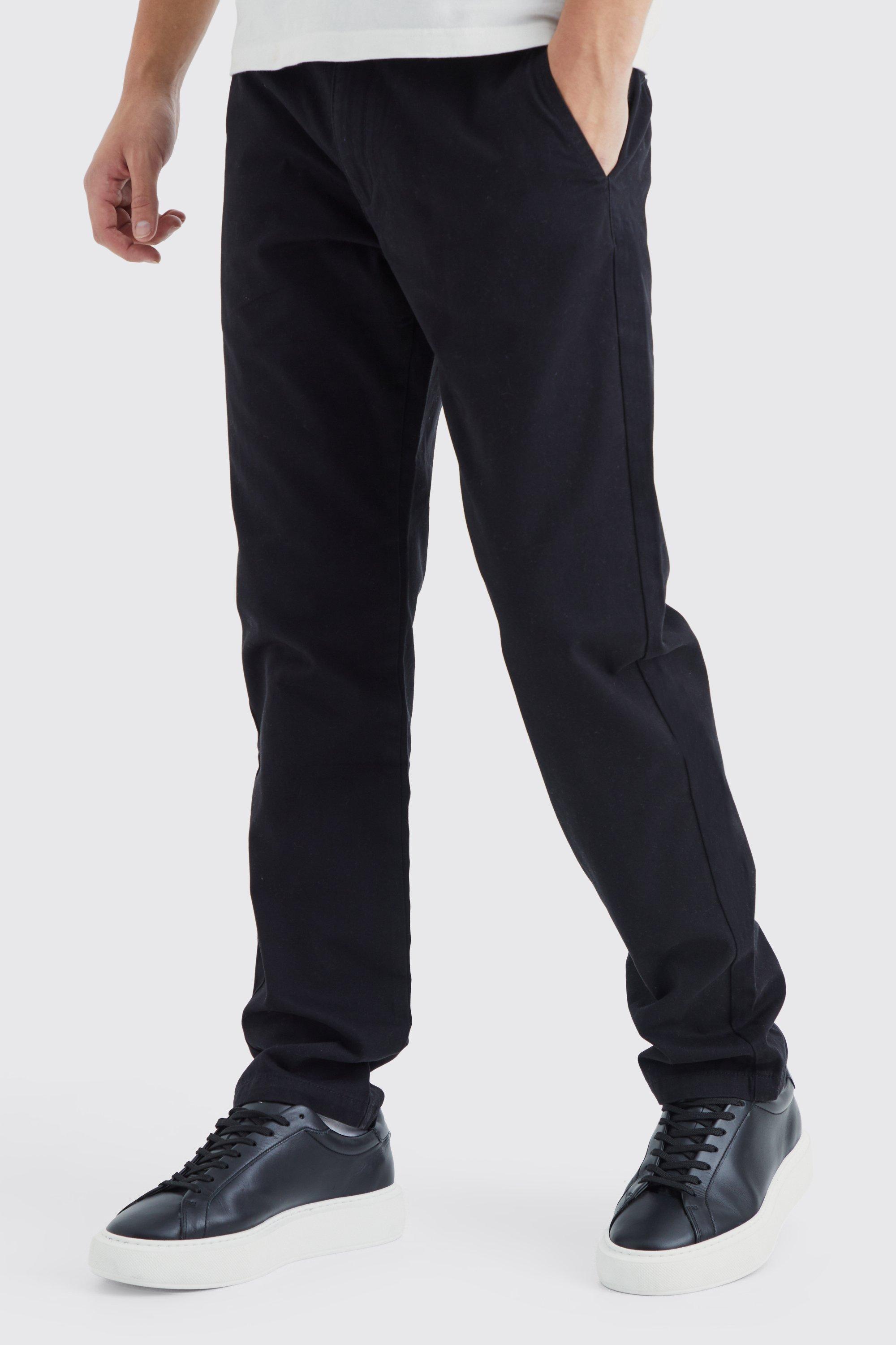 Mens Black Fixed Waist Slim Chino Trouser, Black