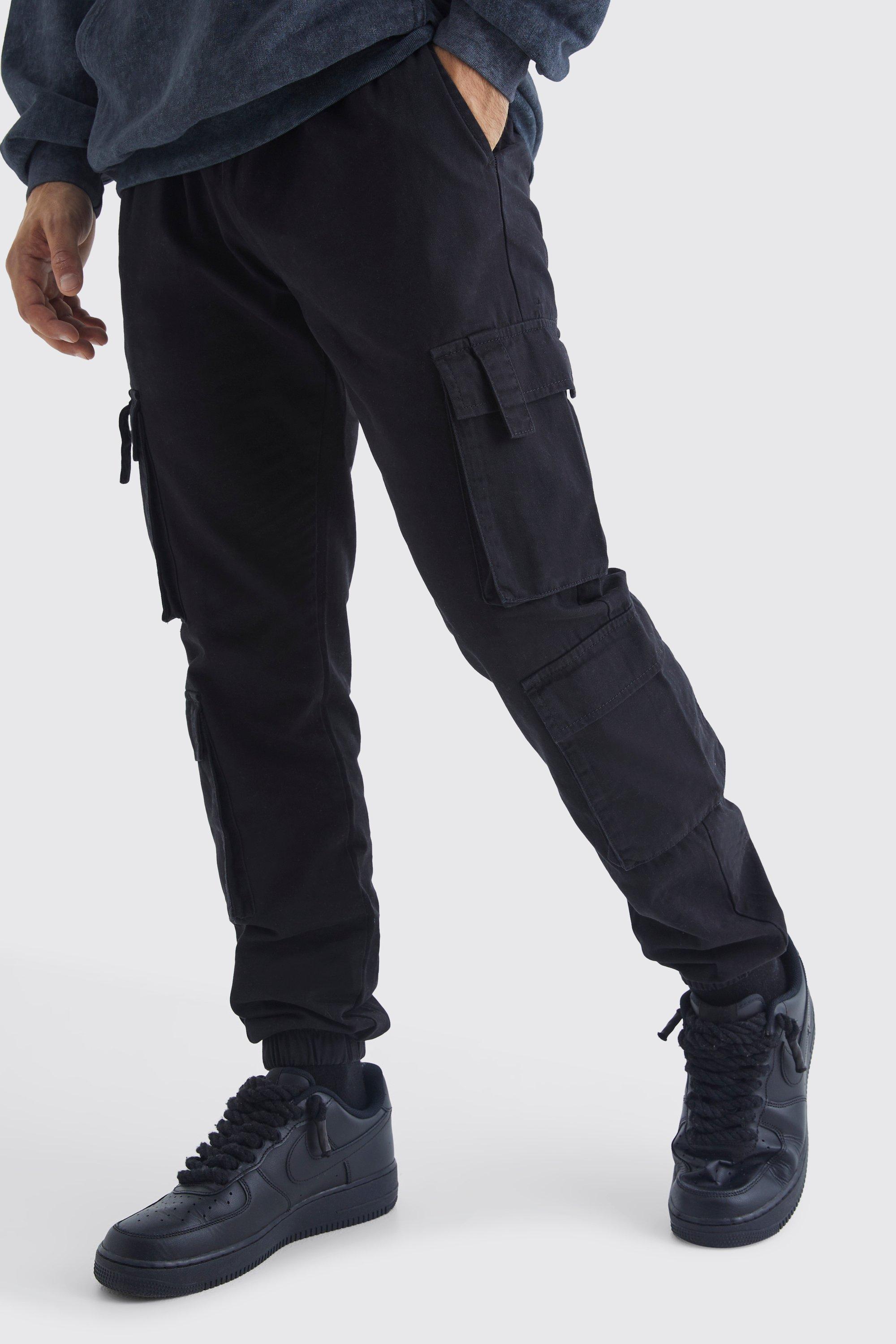 Image of Pantaloni tuta Slim Fit con tasche Cargo e vita elasticizzata, Nero