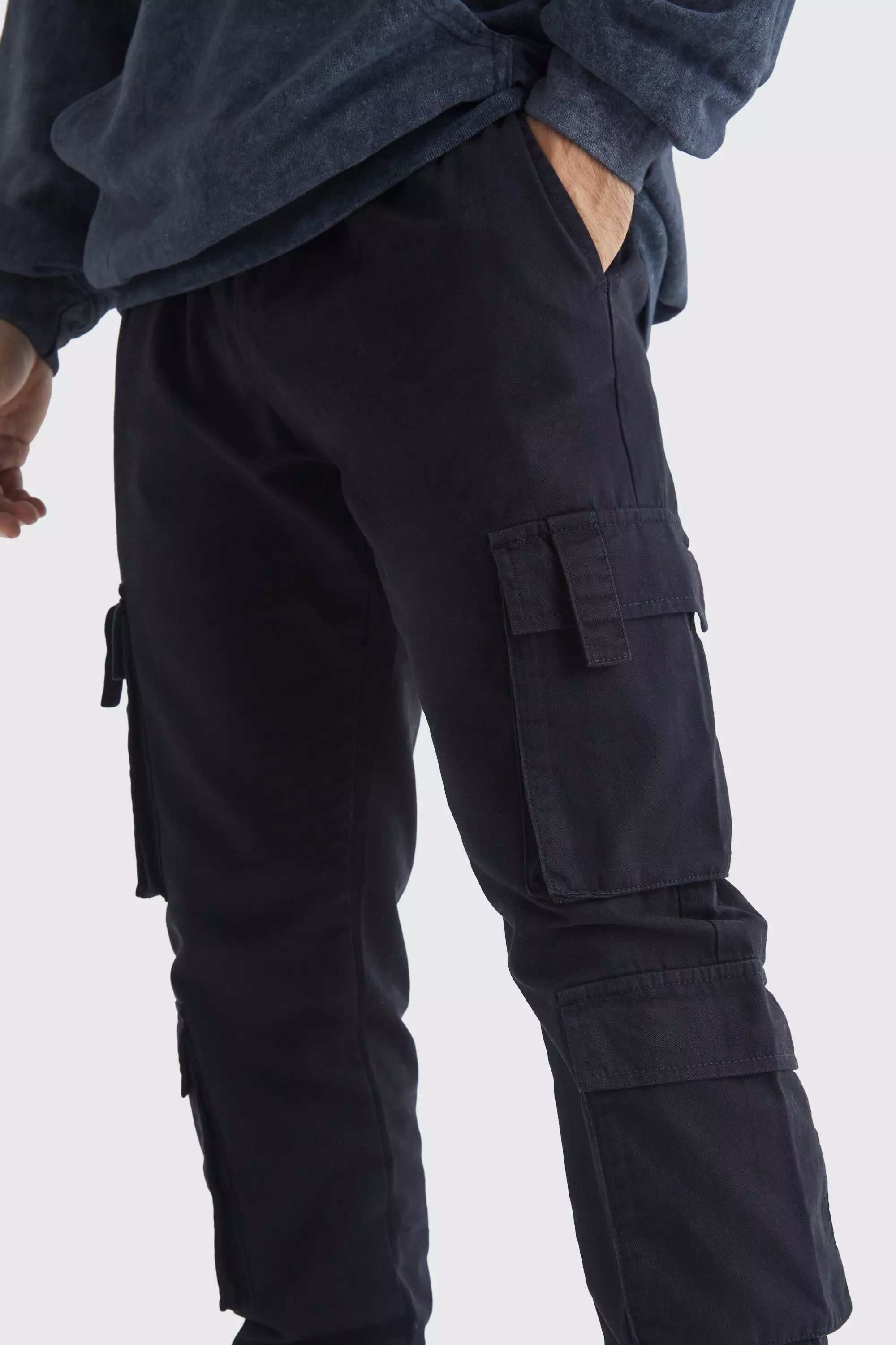 ASOS DESIGN combat jogger with utility pockets in washed charcoal