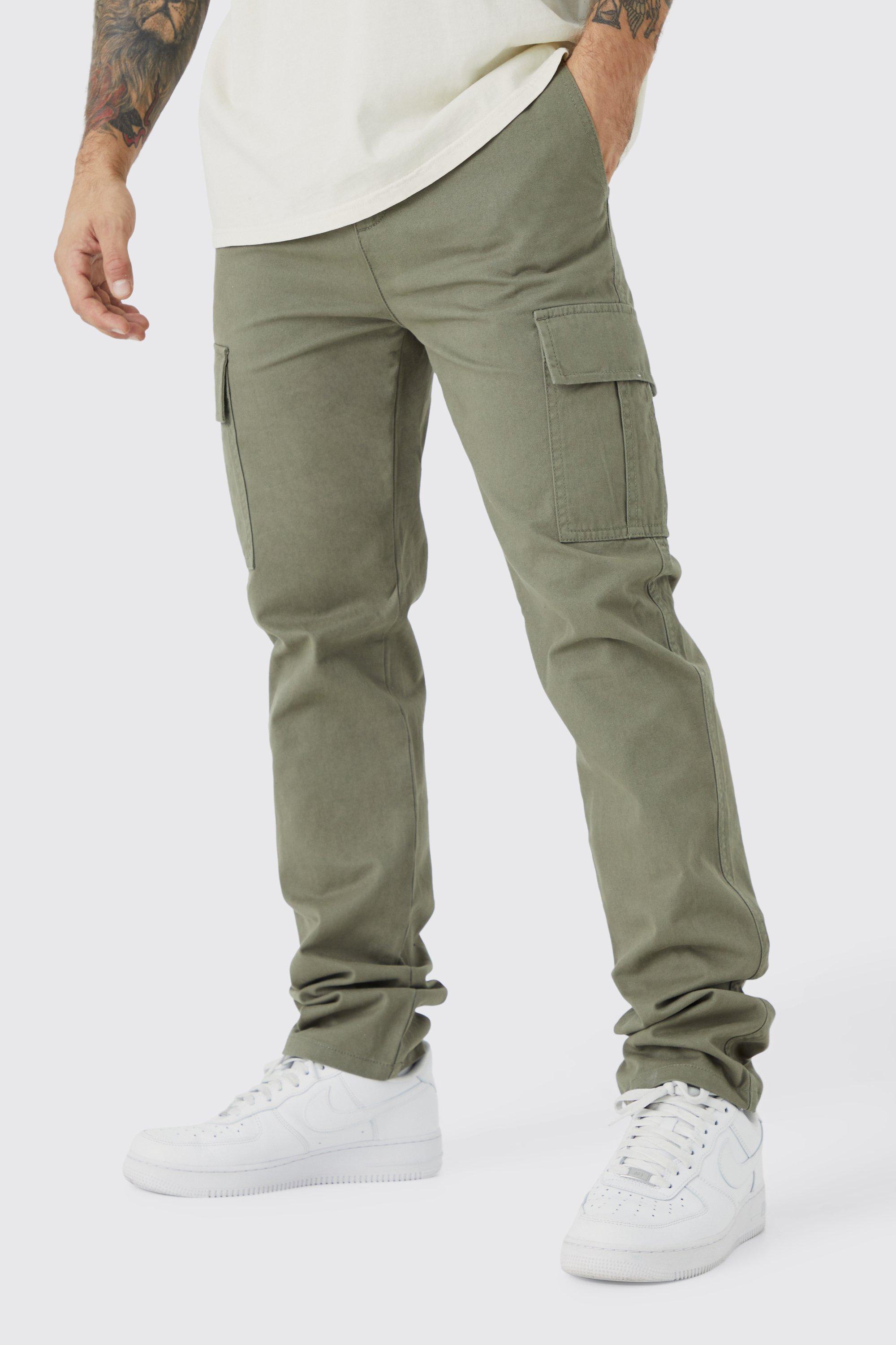 Mens Green Fixed Waist Straight Leg Twill Cargo Trouser, Green