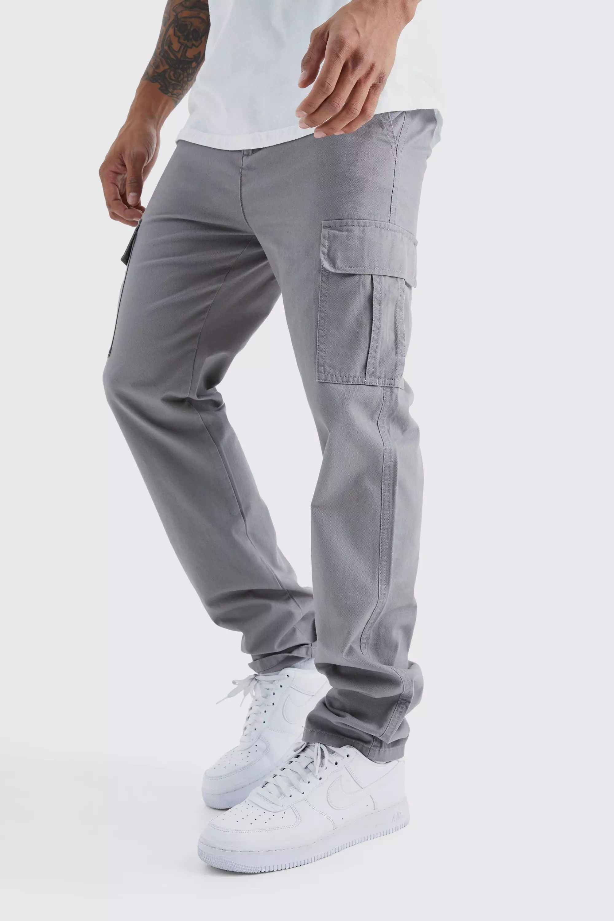 Fixed Waist Straight Leg Twill Cargo Pants