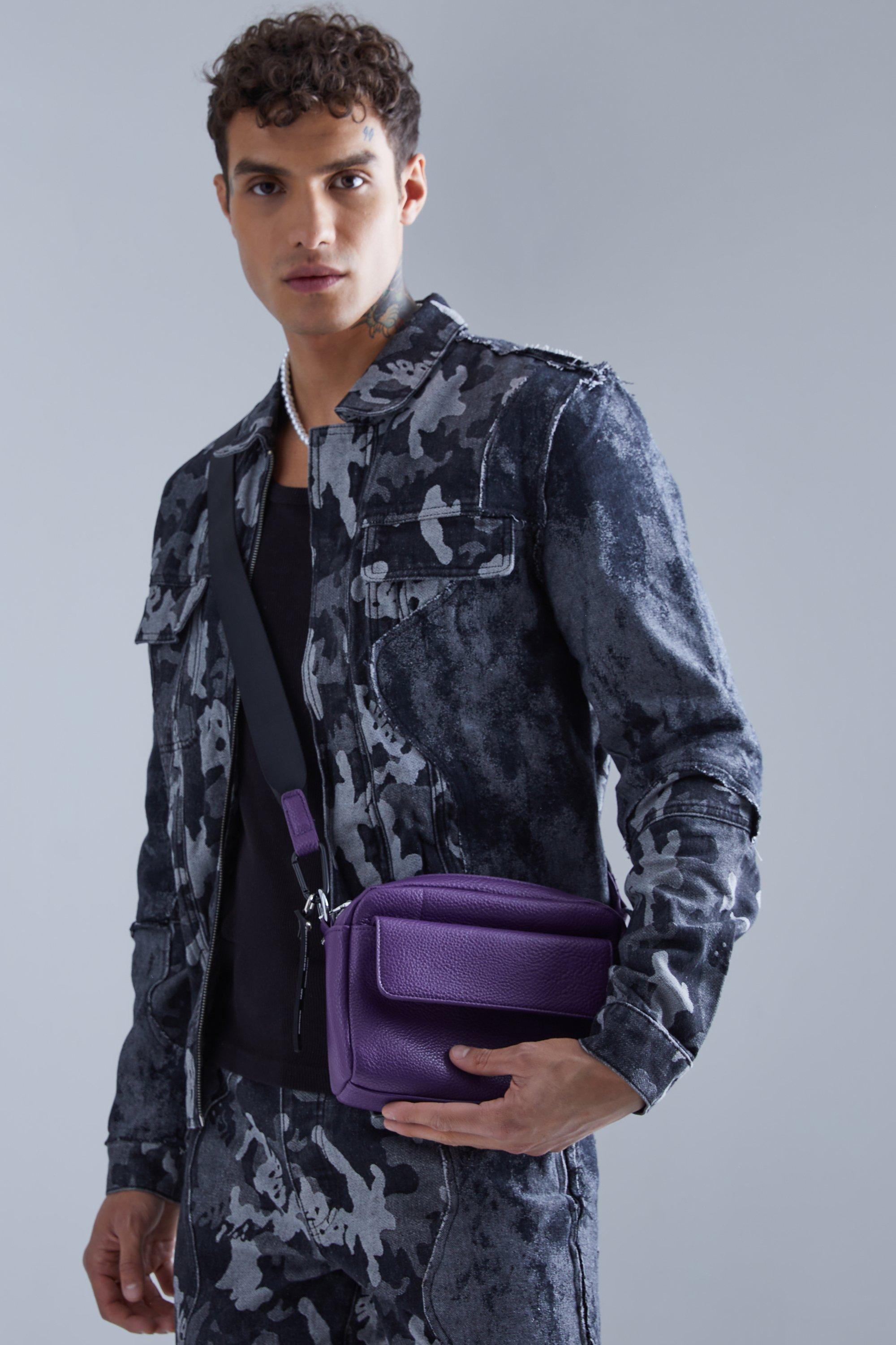 Mens Purple Man Faux Leather Cross Body Bag, Purple