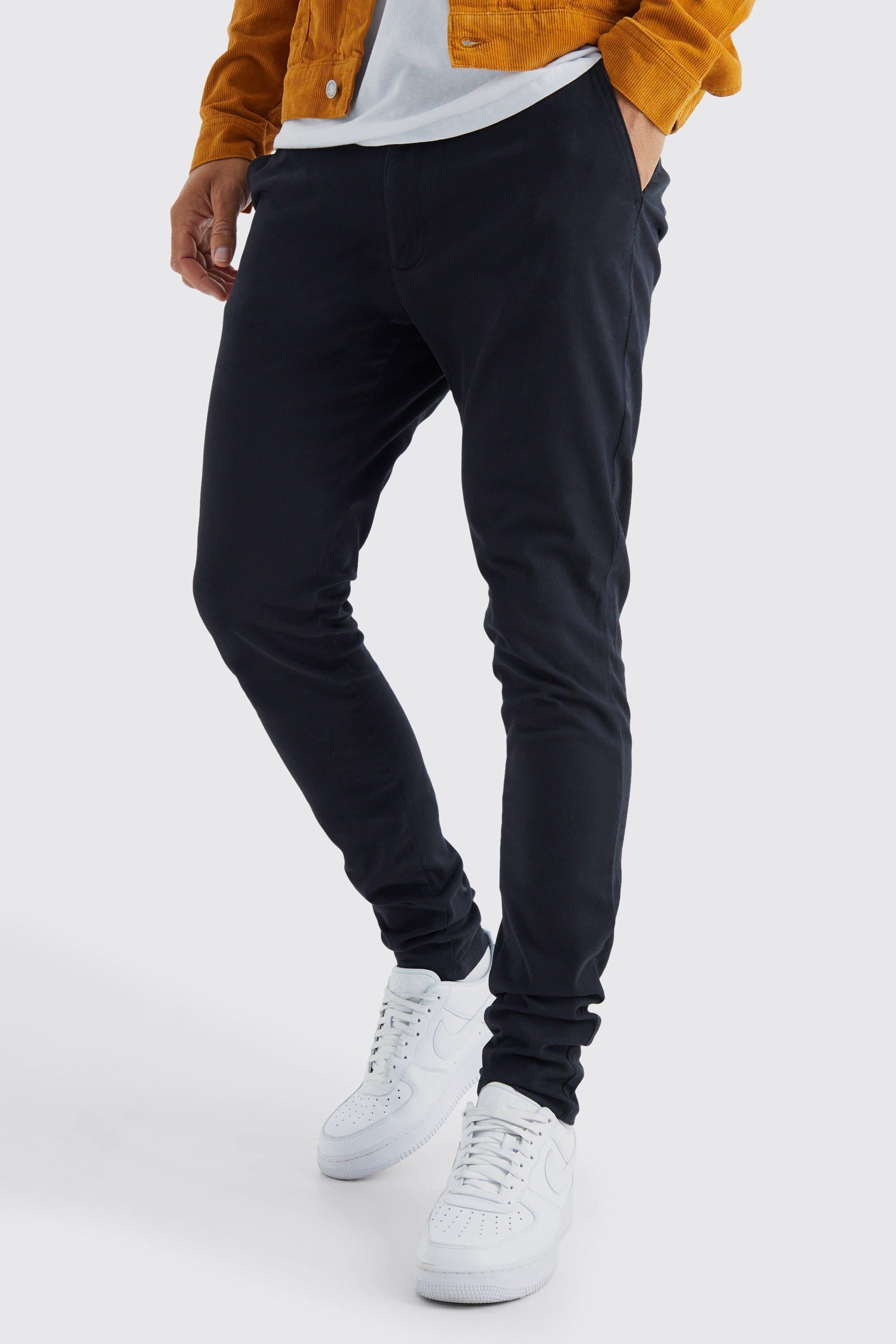 Mens Black Tall Fixed Waist Skinny Chino Trouser, Black