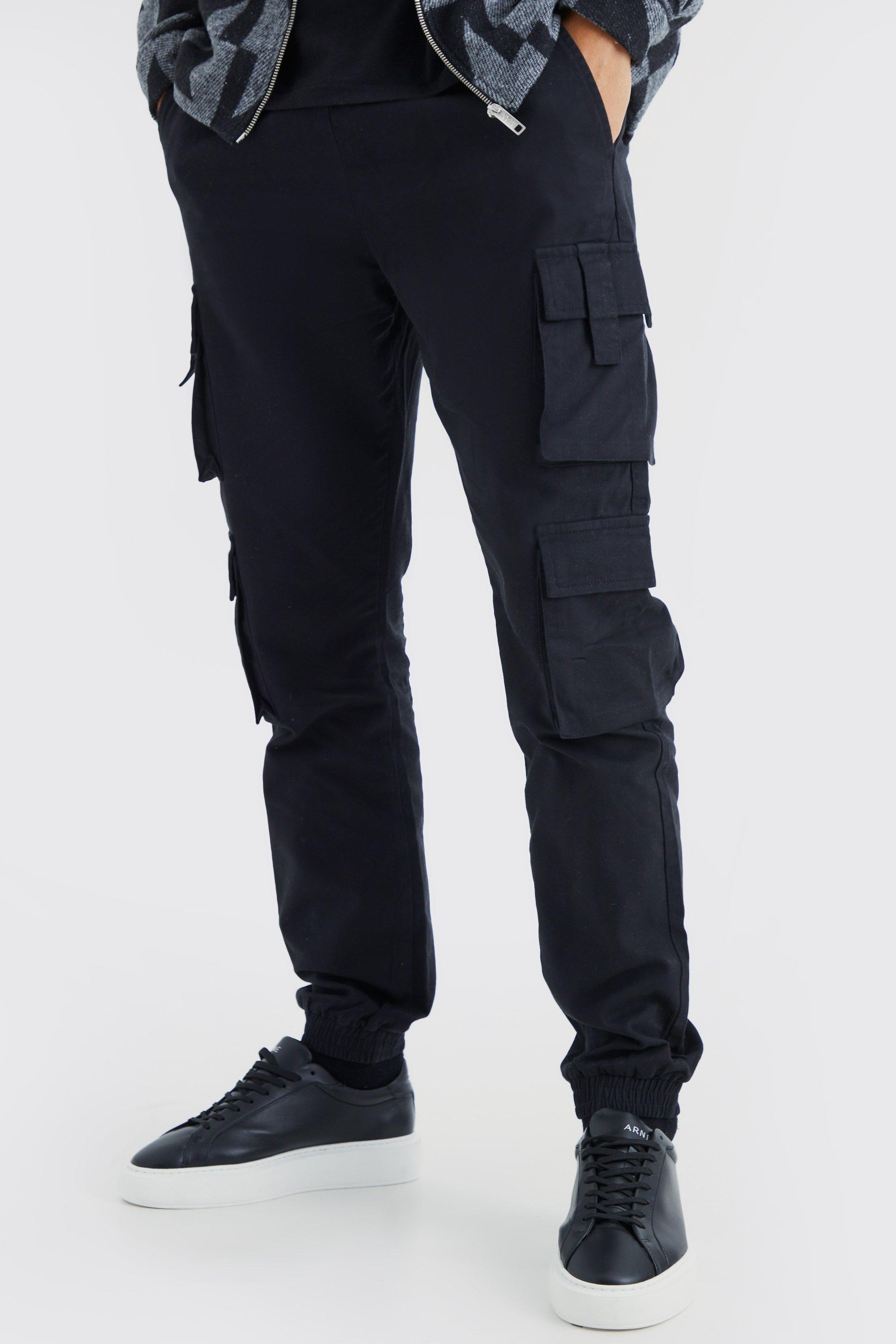Image of Pantaloni tuta Tall Slim Fit con tasche Cargo e vita elasticizzata, Nero