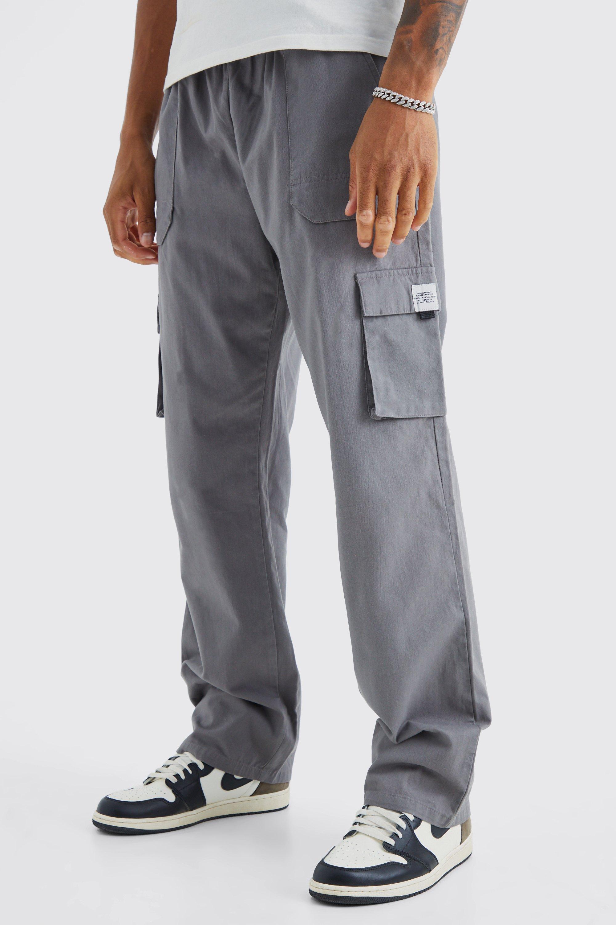 Pantaloni tuta Cargo Tall rilassati con vita elasticizzata e fibbia, Grigio