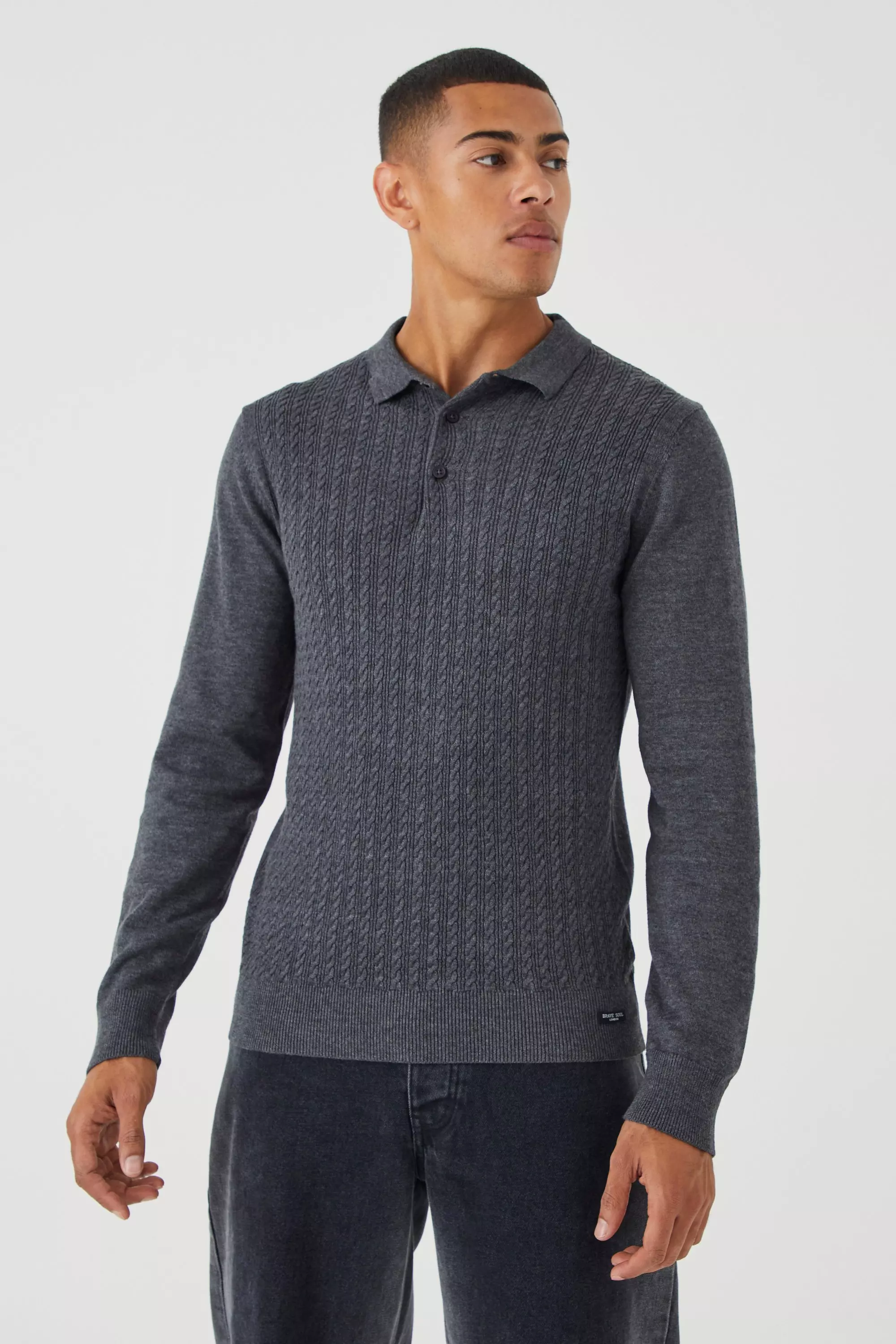 Mens knitted long store sleeve polo shirts