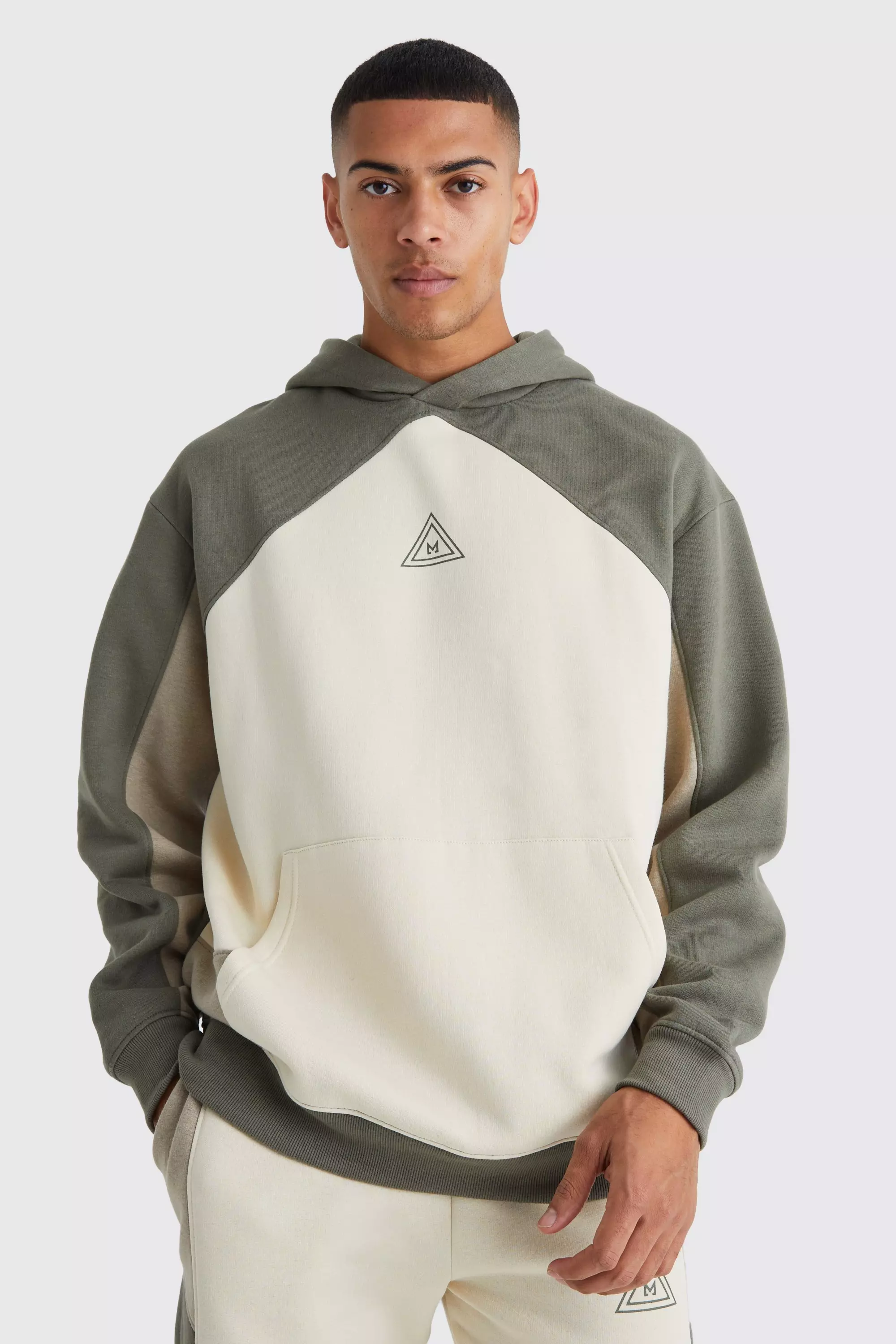 Oversized Branded Colour Block Hoodie boohooMAN USA