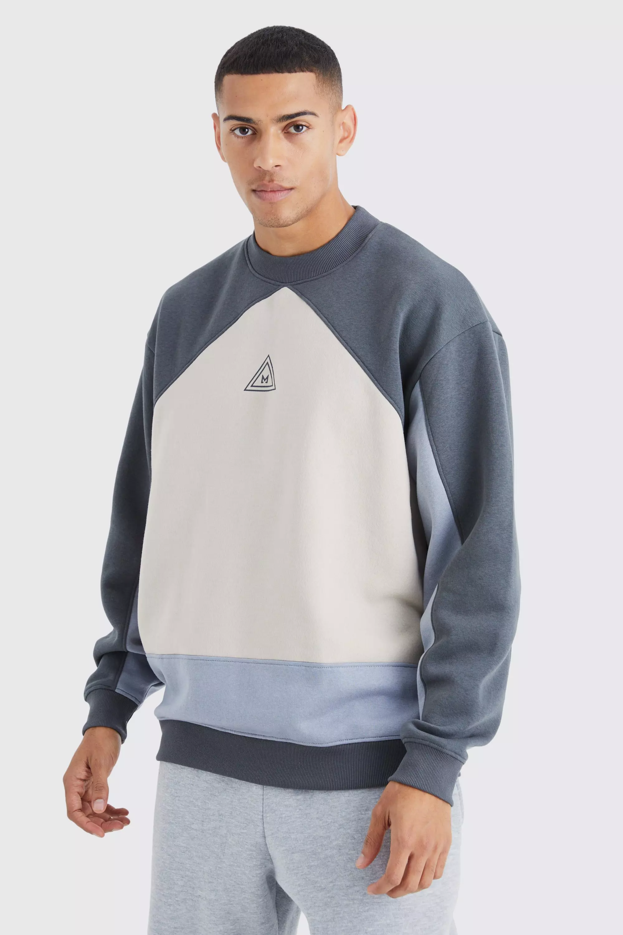 Oversized Extended Neck Branded Colour Block Sweatshirt