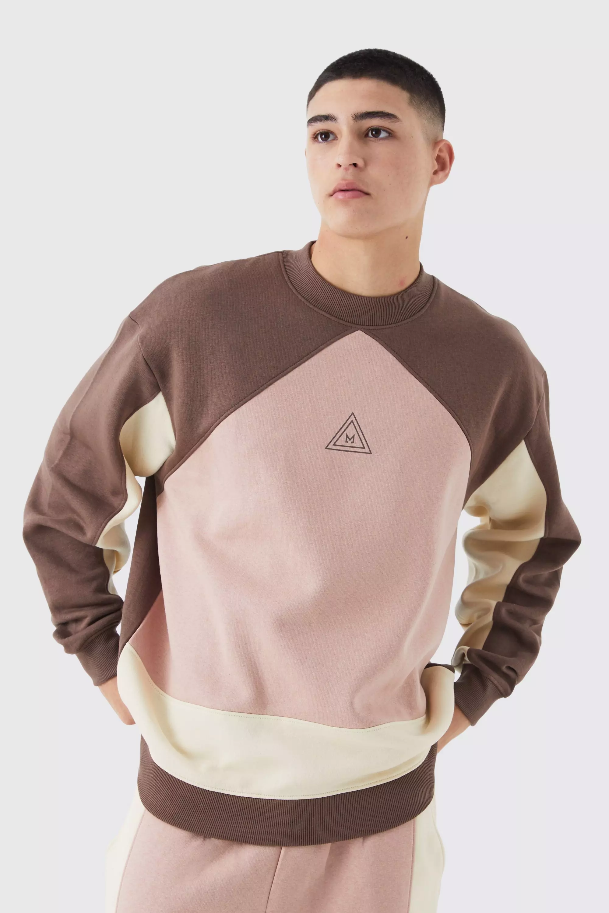 Oversized Extended Neck Branded Colour Block Sweatshirt