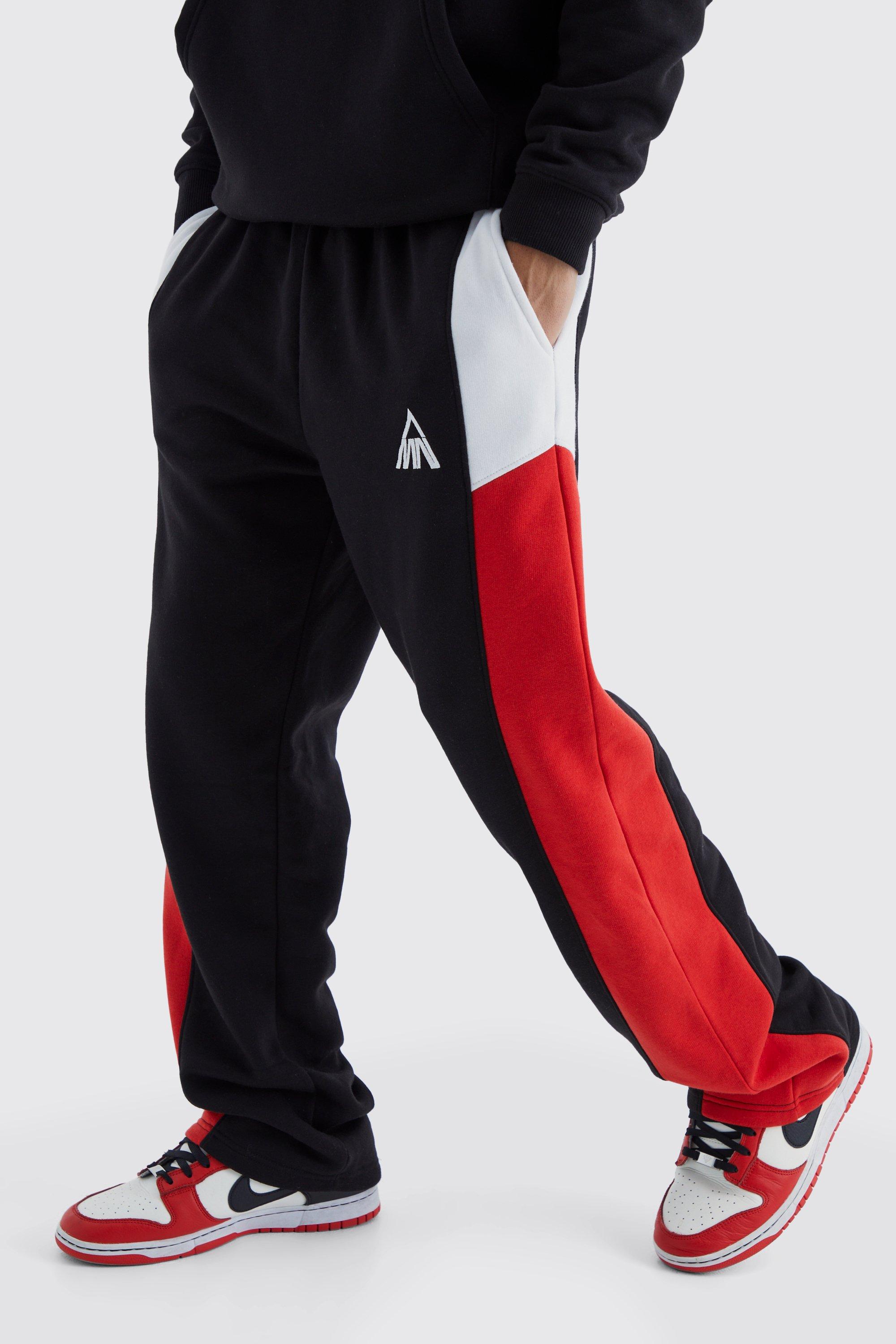 Mens Red Relaxed Colour Block Branded Jogger, Red