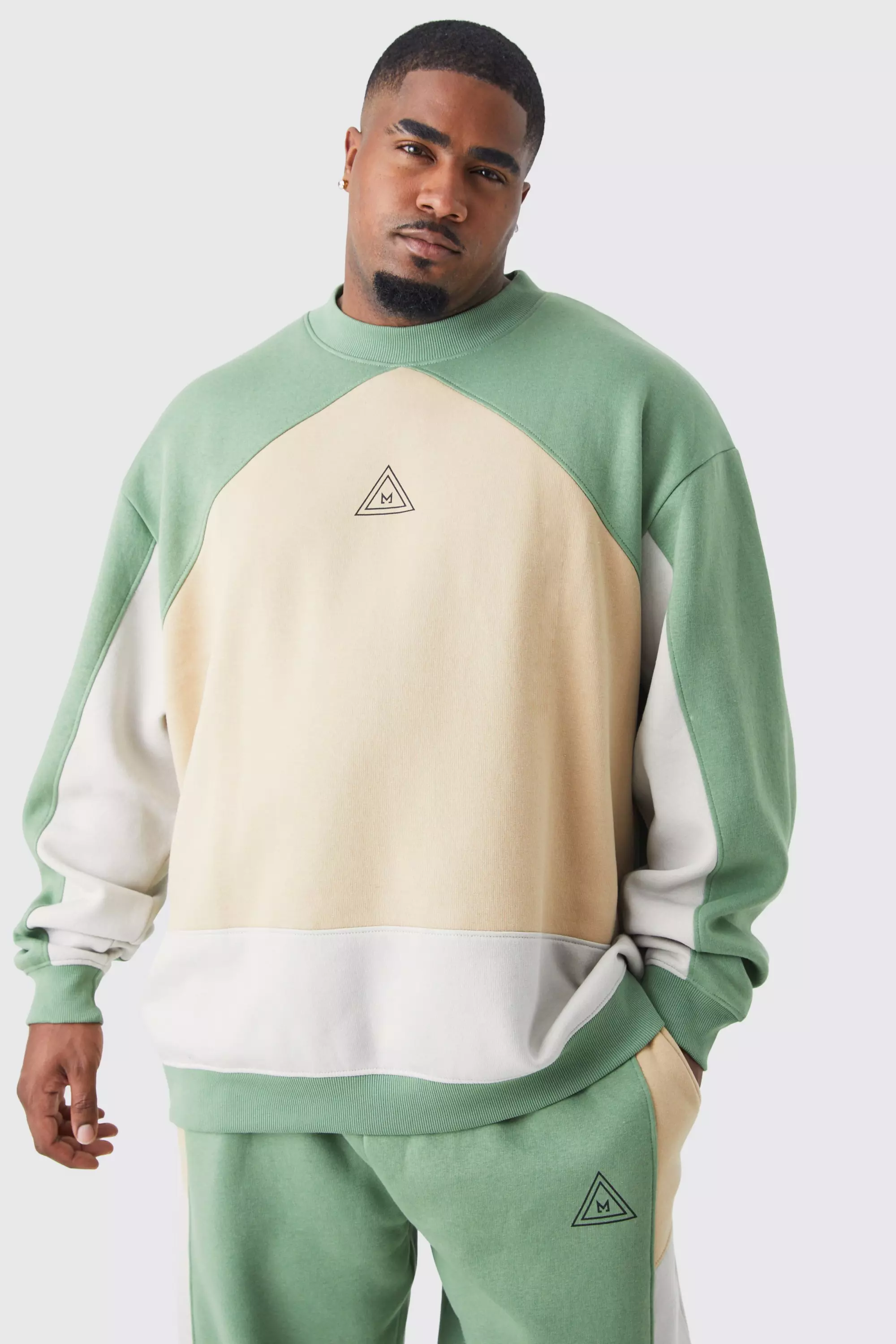 Plus Oversized Branded Colour Block Sweatshirt boohooMAN USA