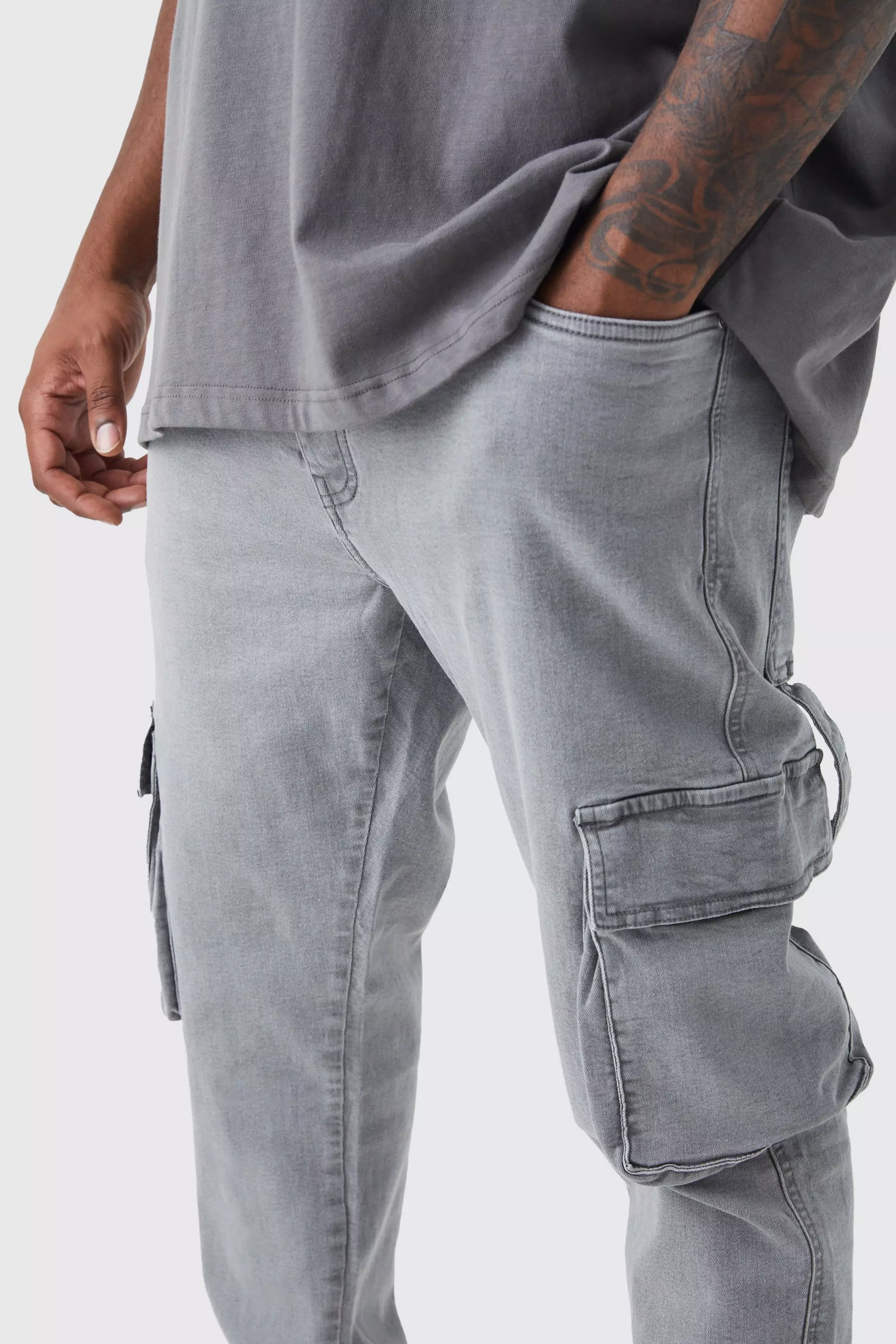 boohooMAN Men's Tall Skinny Carpenter Cargo Jeans
