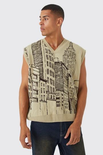 Oversized Line Graphic Knitted Vest