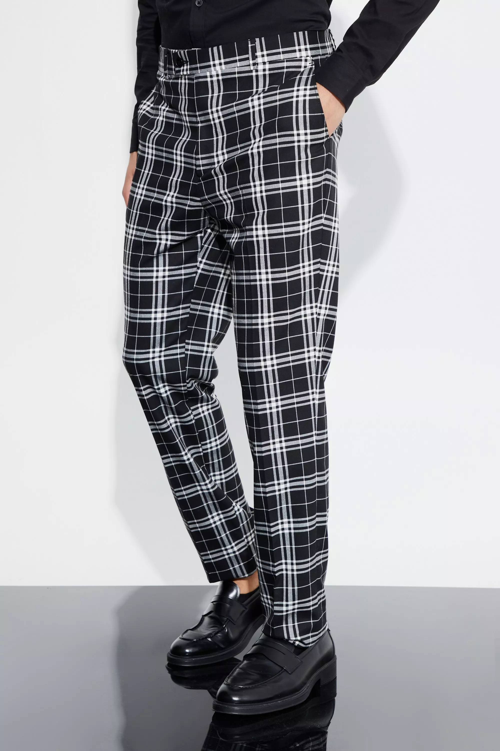 Tall Skinny Fit Mono Tartan Cropped Pants