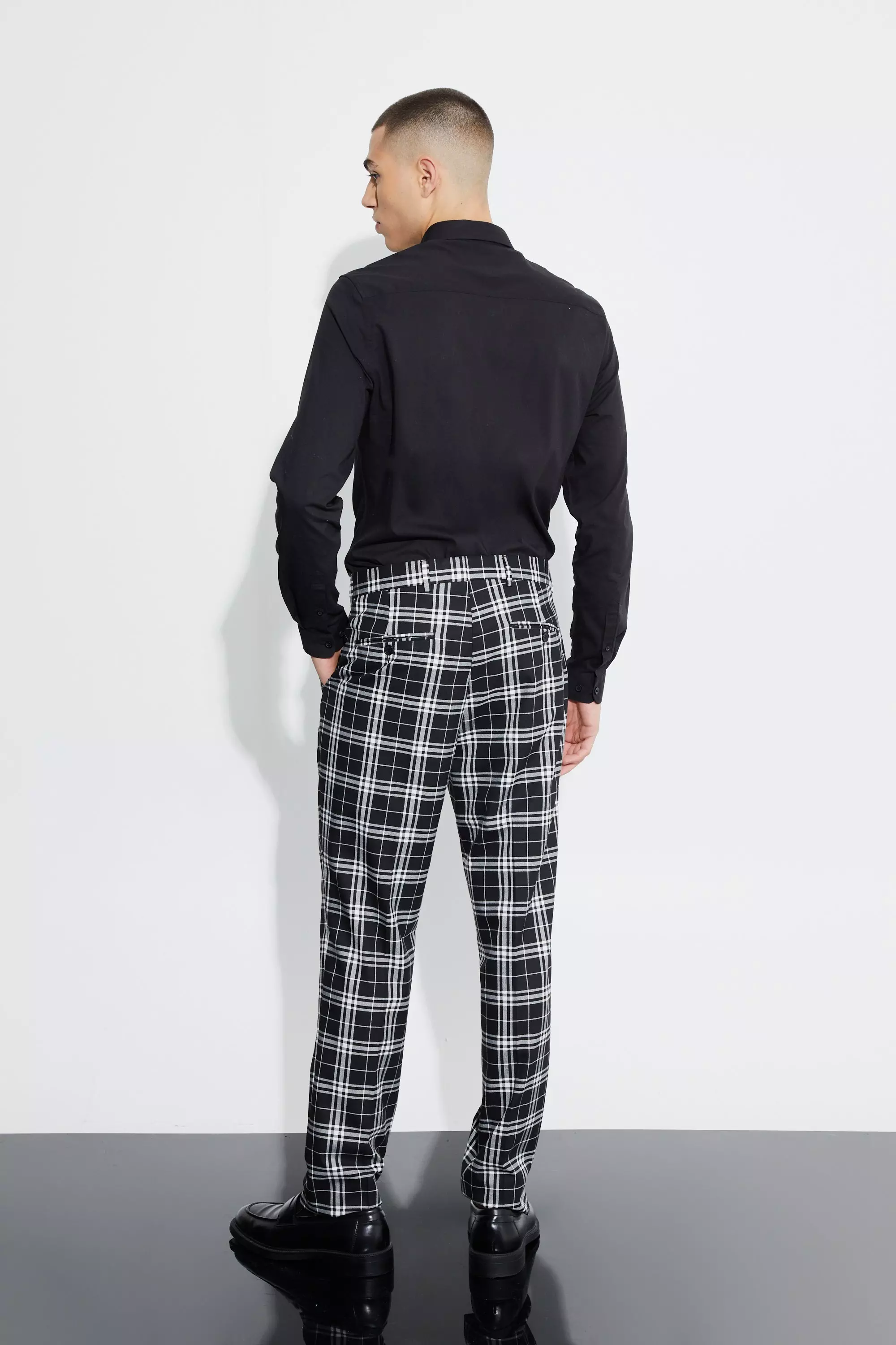 Mens cropped hot sale tartan trousers