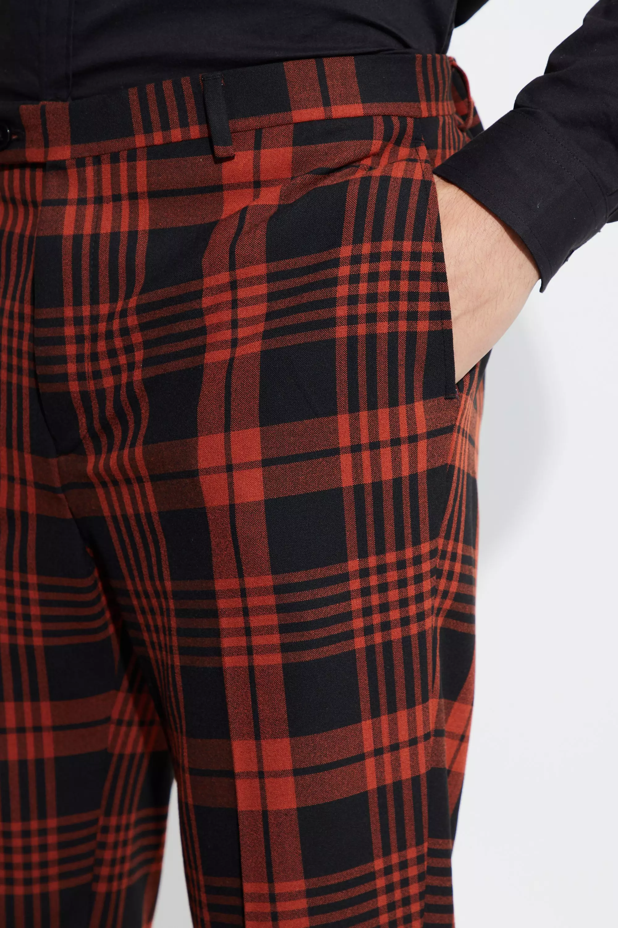 Red checkered trousers on sale mens