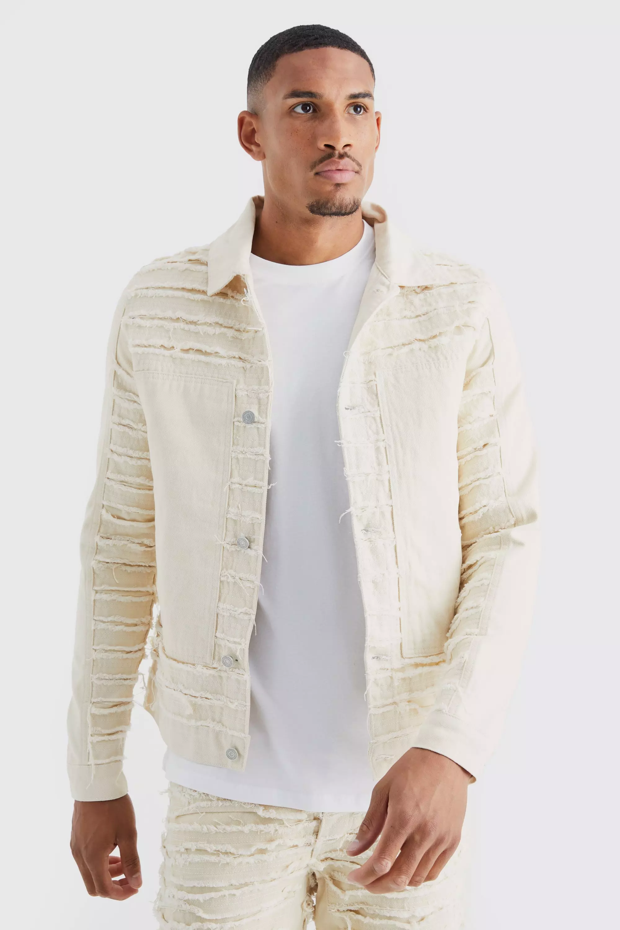 Tall white denim outlet jacket