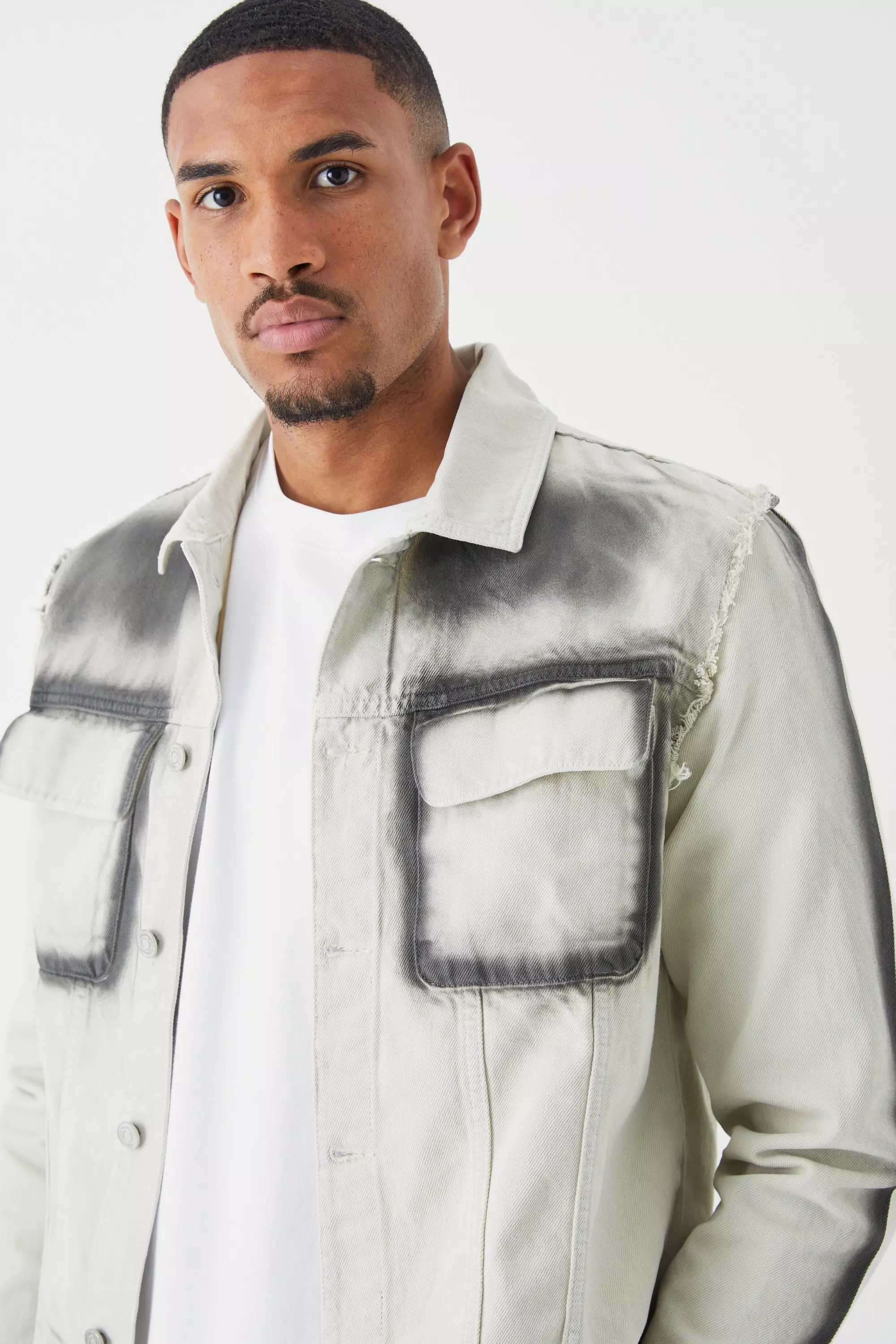 Tall Pigment Dyed Distressed Denim Jacket | boohooMAN USA