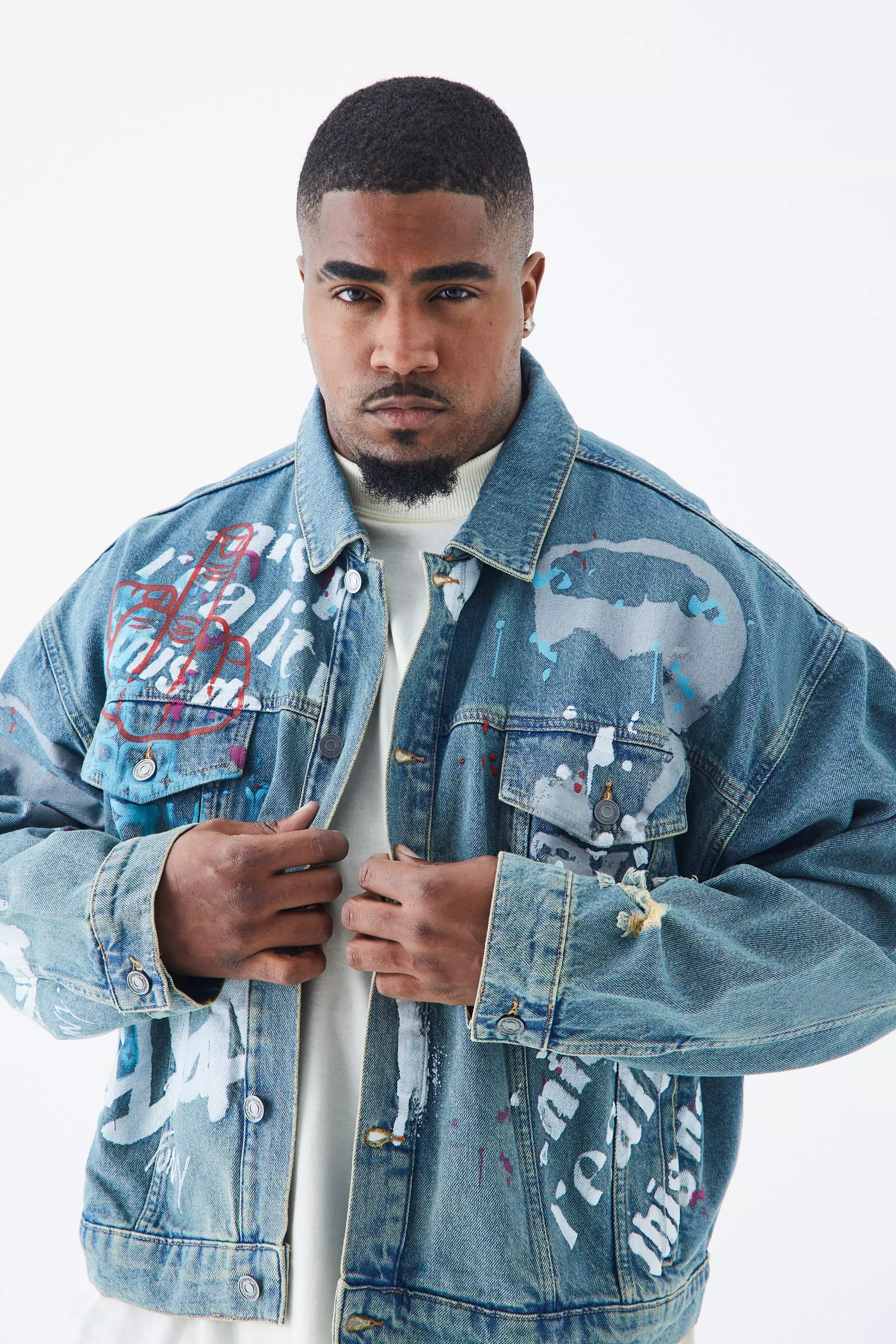 mens graffiti denim jacket