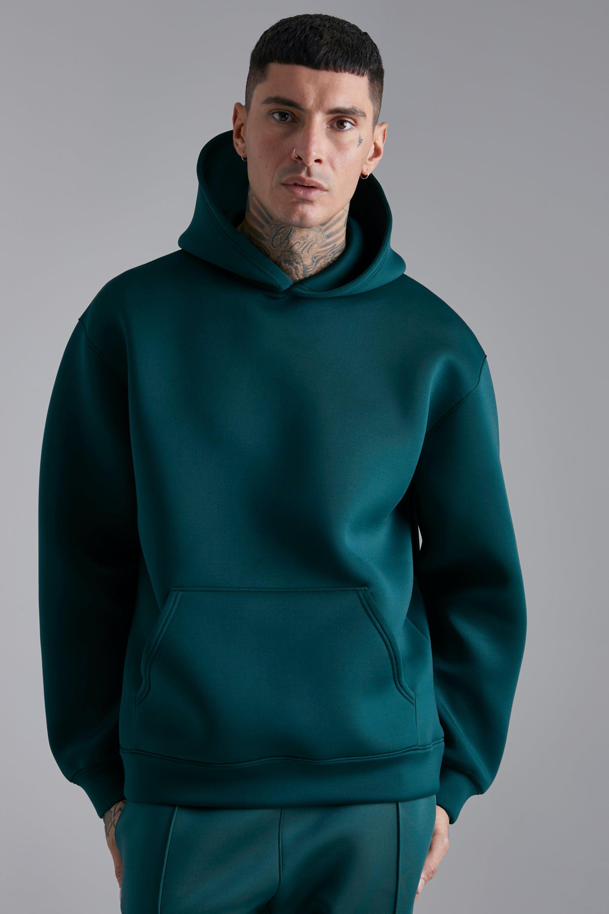 Mens Green Oversized Bonded Scuba Hoodie, Green