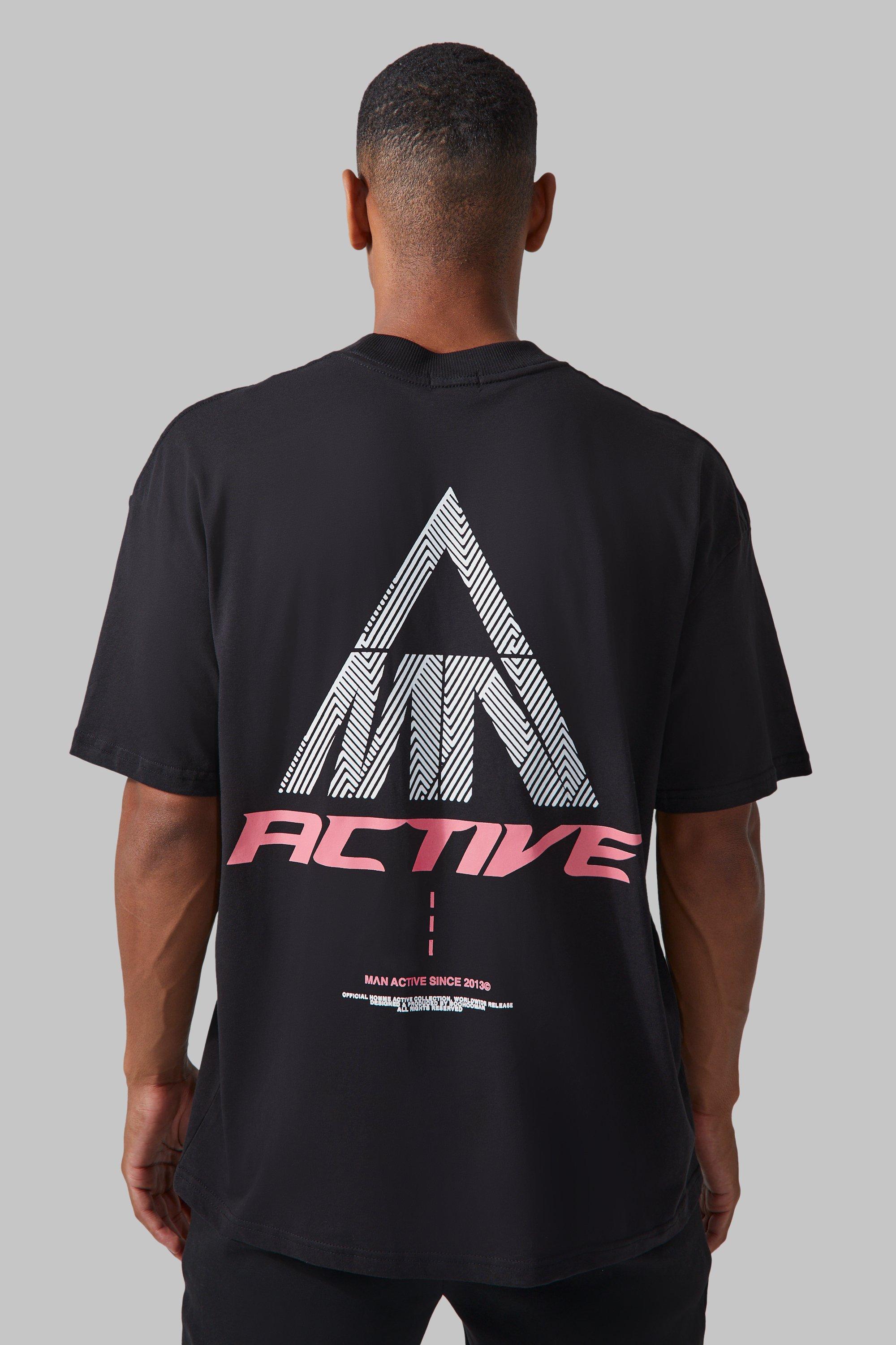 Mens Black Active Oversized Extended Neck Grid T-shirt, Black