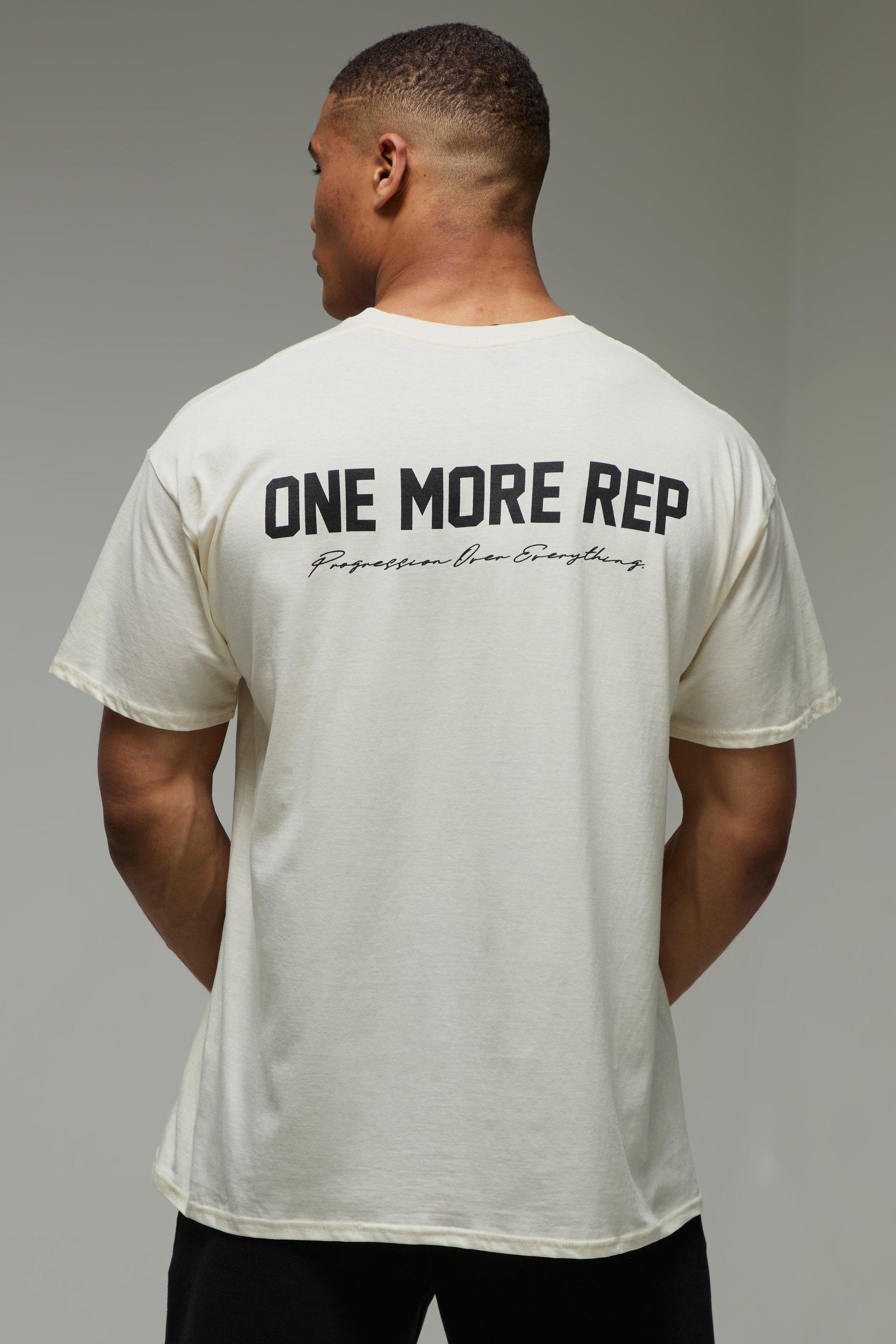 Mens Beige Active Oversized One More Rep T-shirt, Beige
