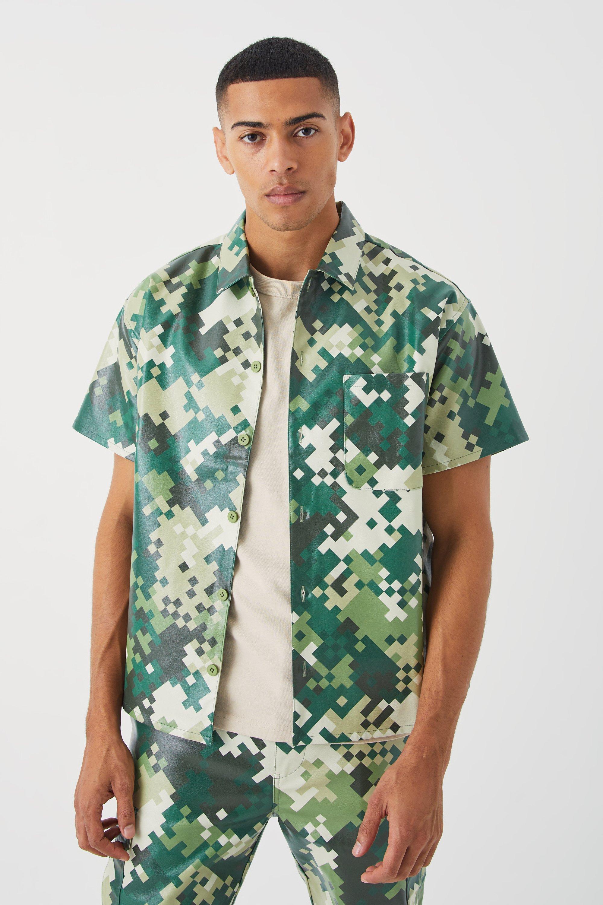 Mens Multi Pu Short Sleeve Boxy Camouflage Shirt, Multi