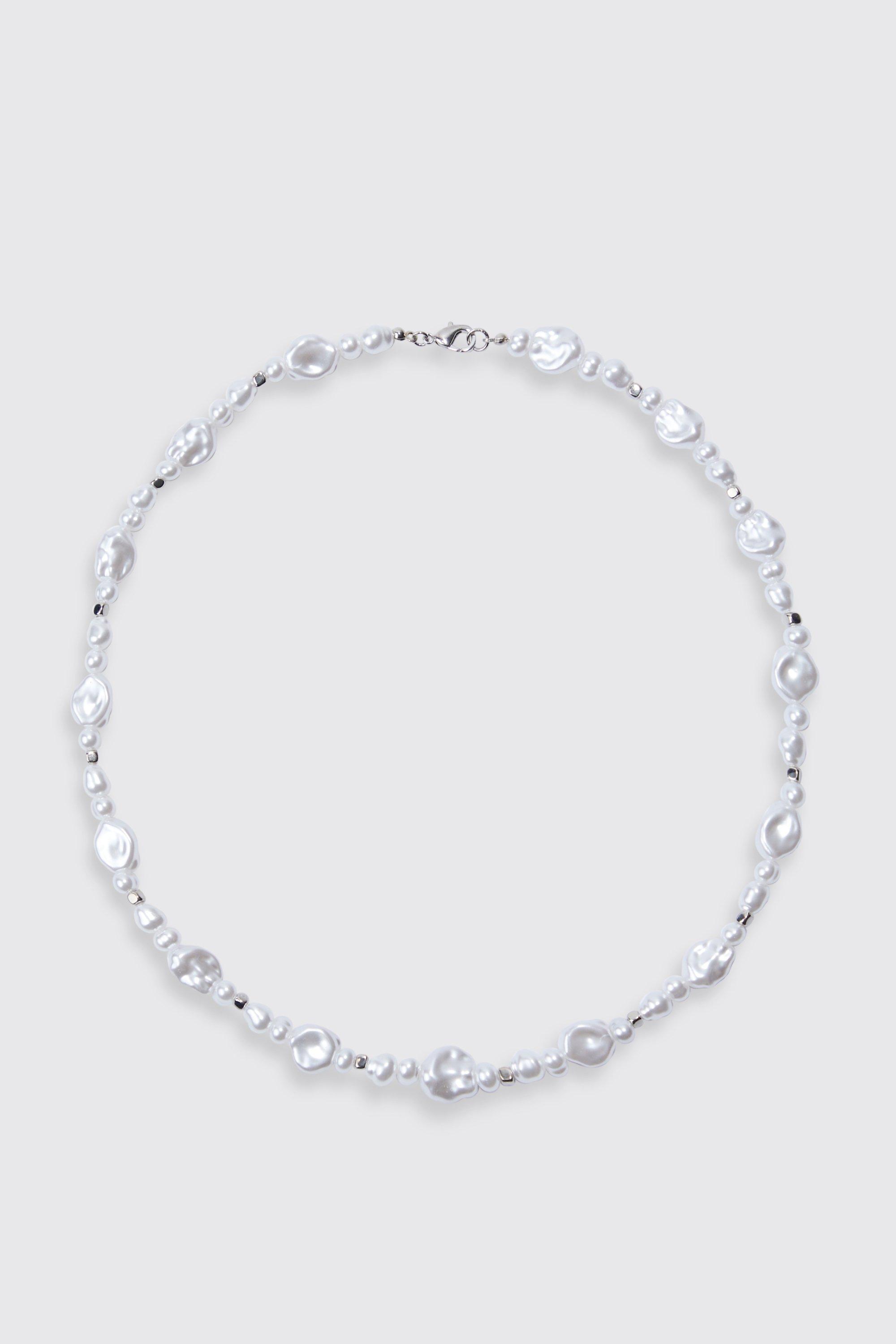 collier en perles homme - blanc - one size, blanc