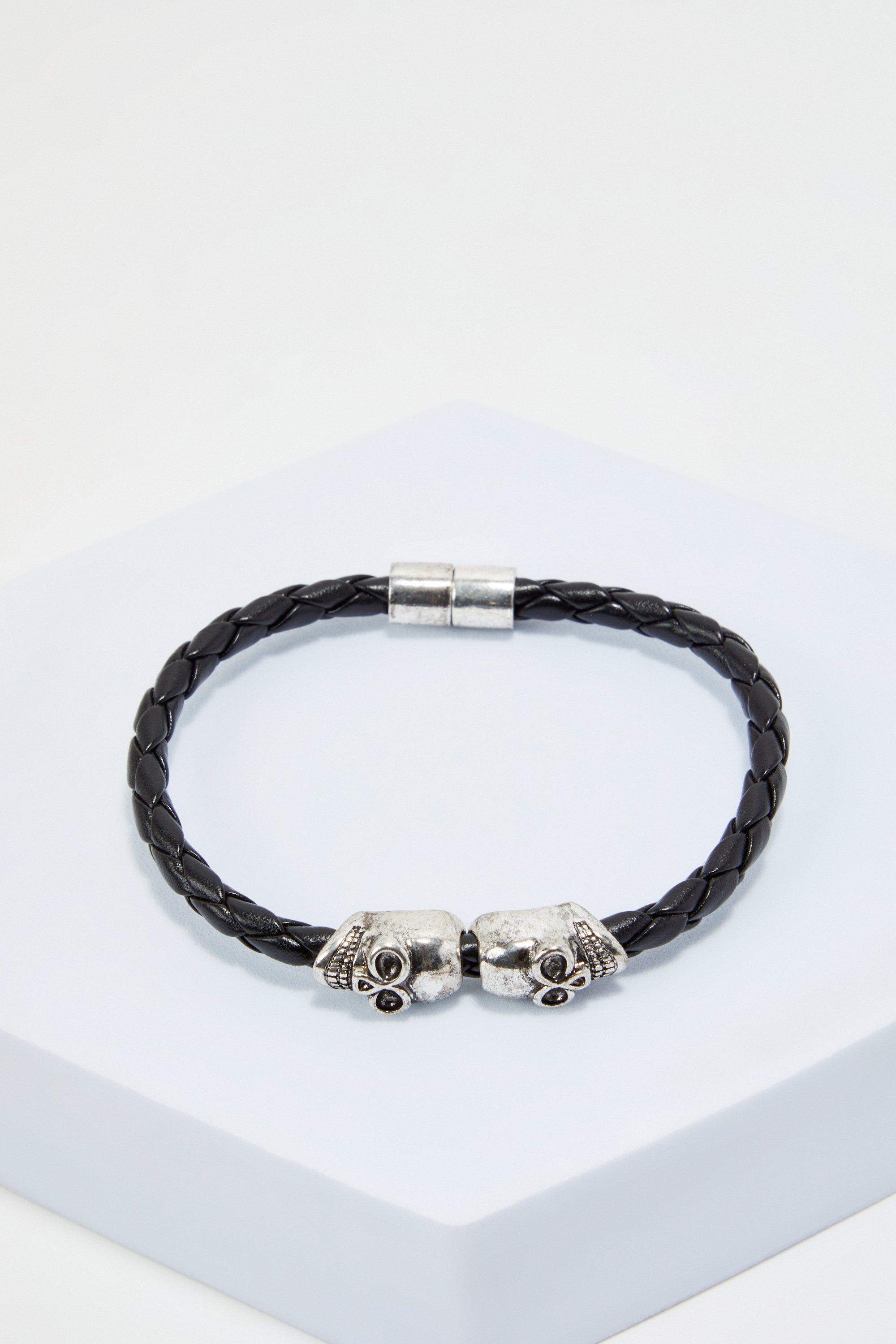 bracelet en corde à motif crâne homme - noir - one size, noir
