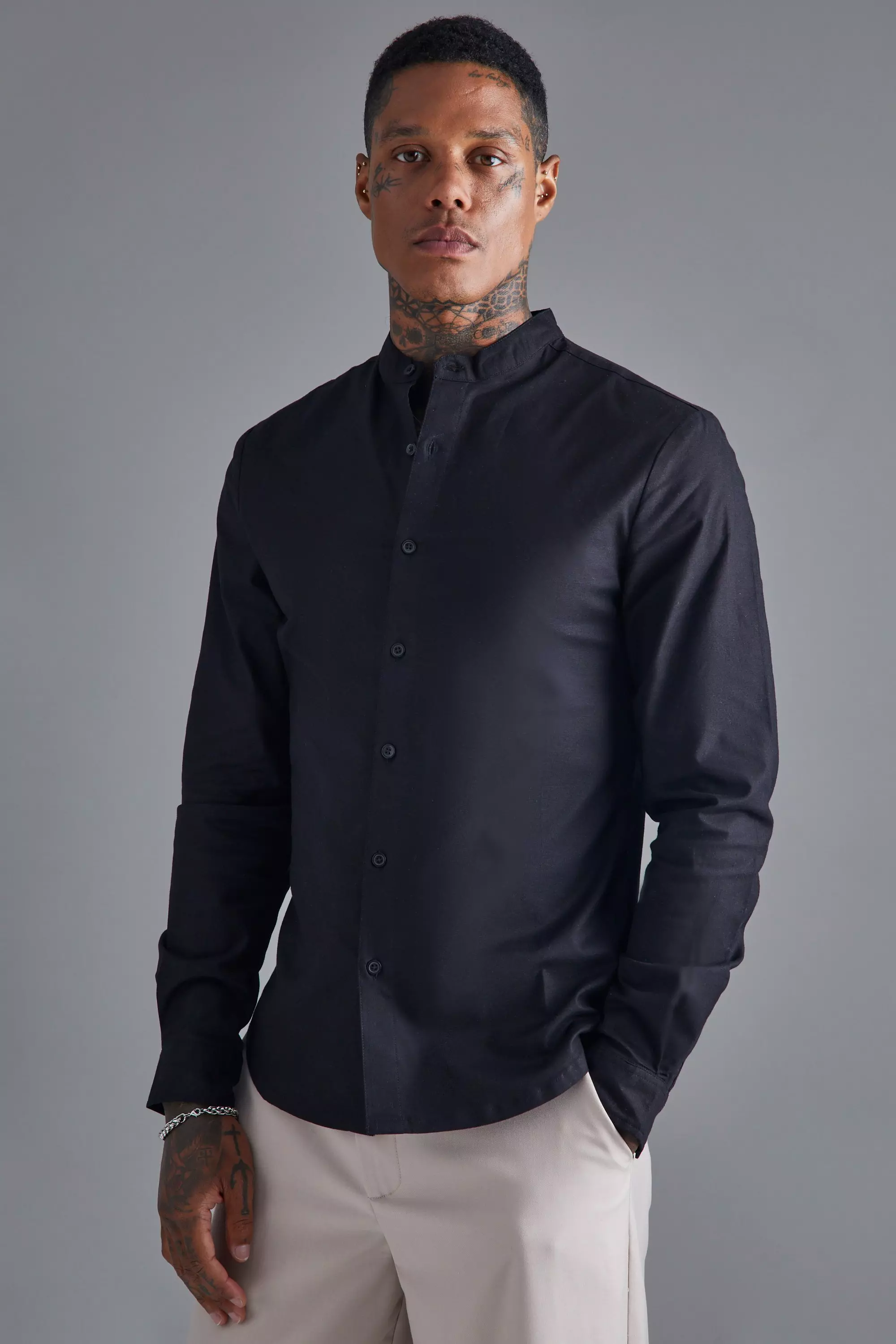 Black grandad hot sale collar shirt