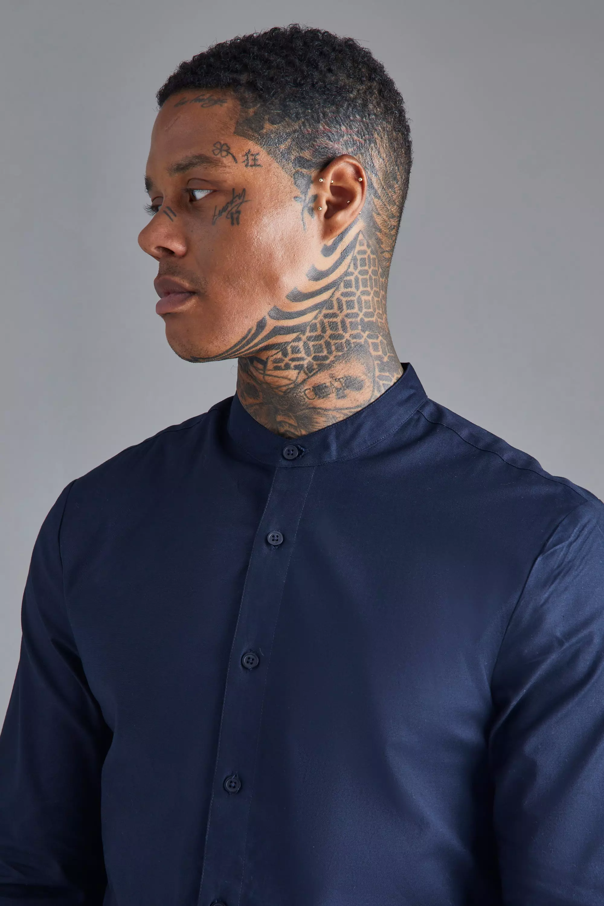 skinny shirt with grandad collar