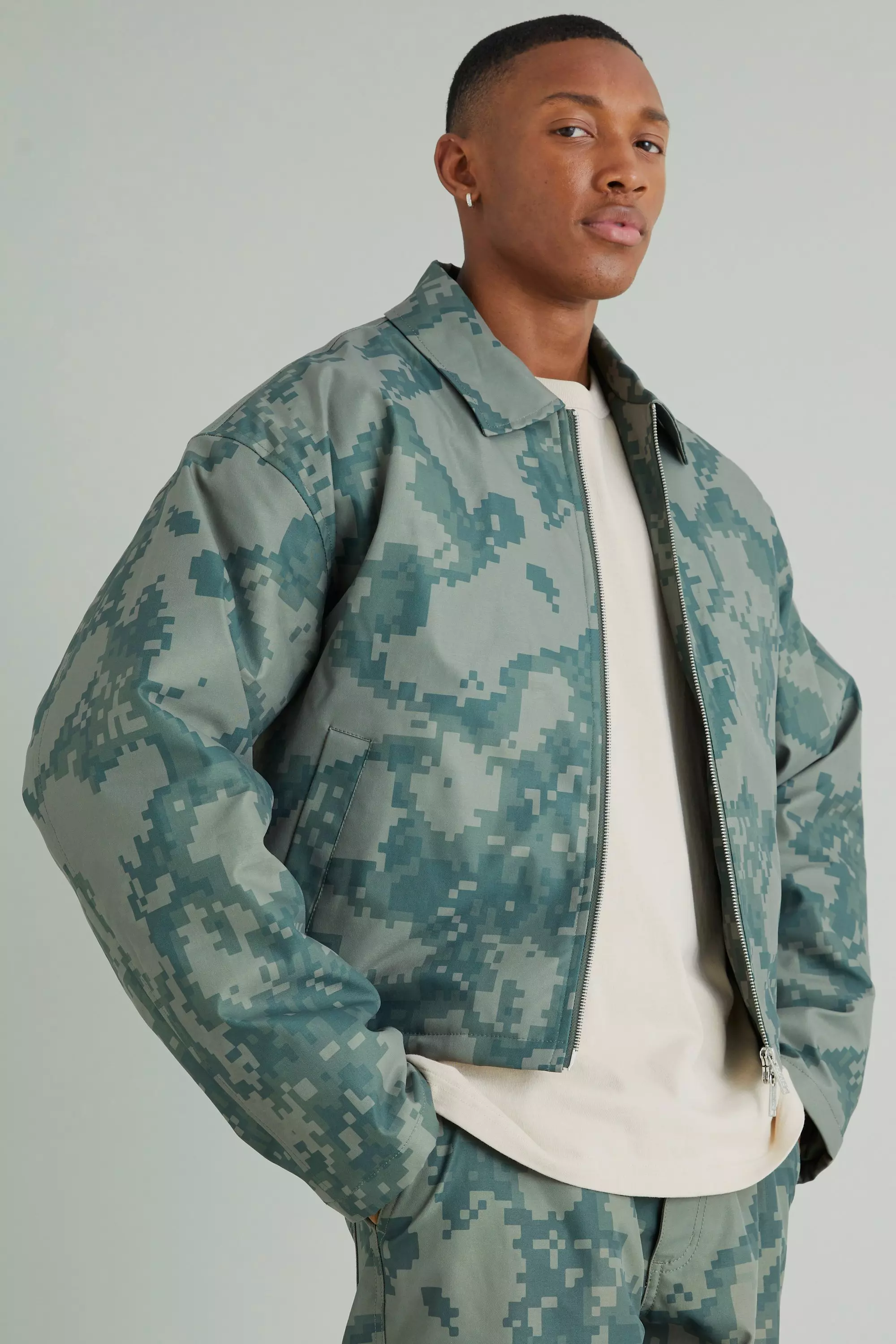 Blue camo bomber jacket