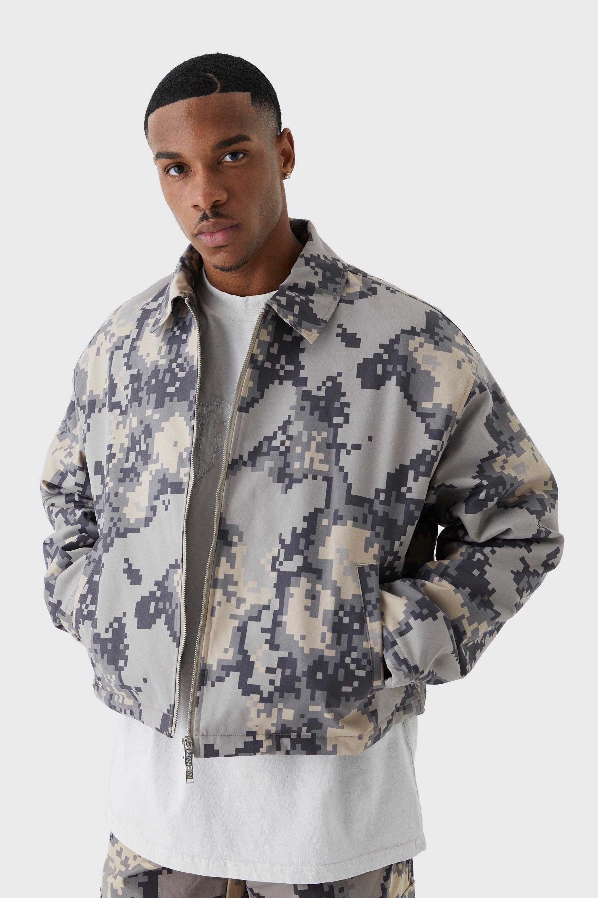 veste harrington oversize imprimé camouflage pixel homme - pierre - xs, pierre