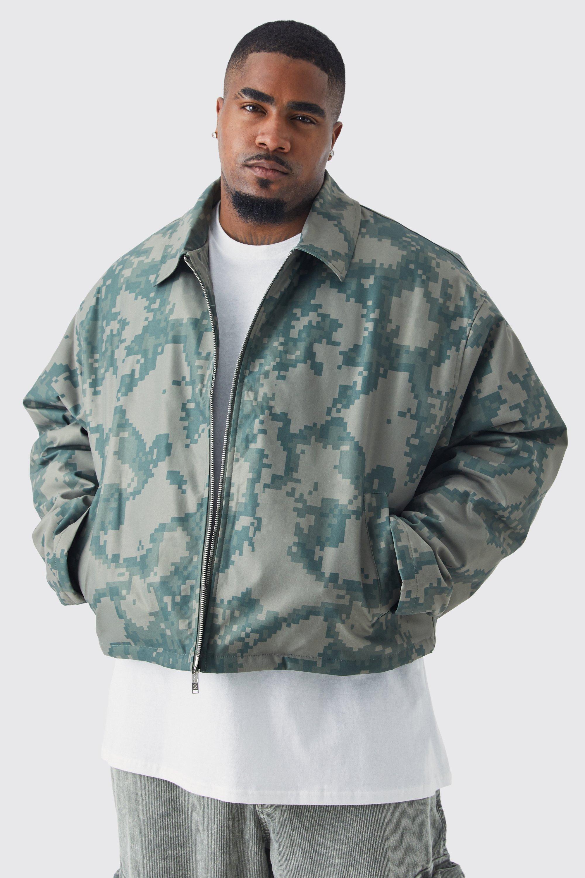 grande taille - veste harrington oversize à imprimé camouflage homme - kaki - xxxl, kaki