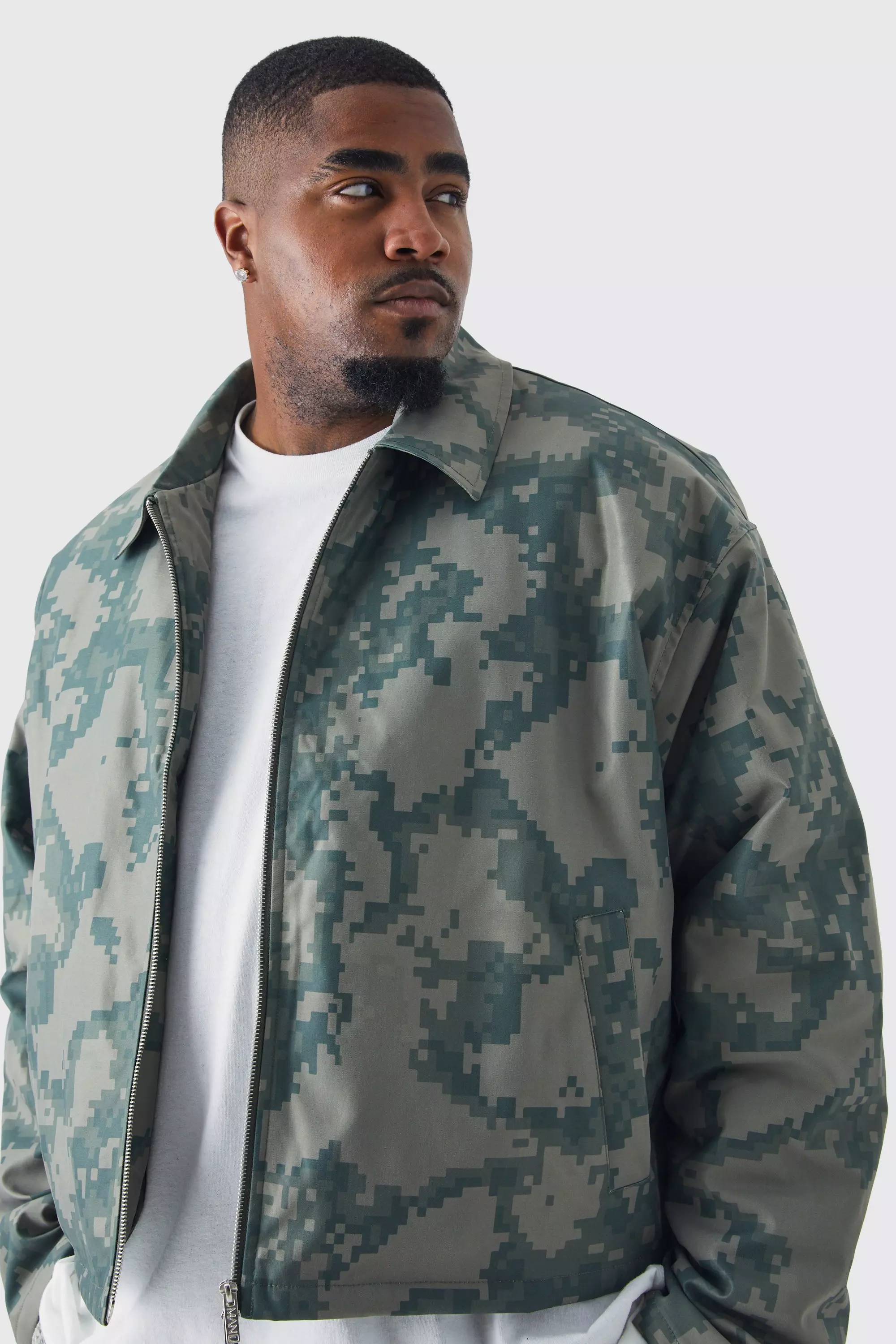 Boohooman jacket in khaki on sale camo