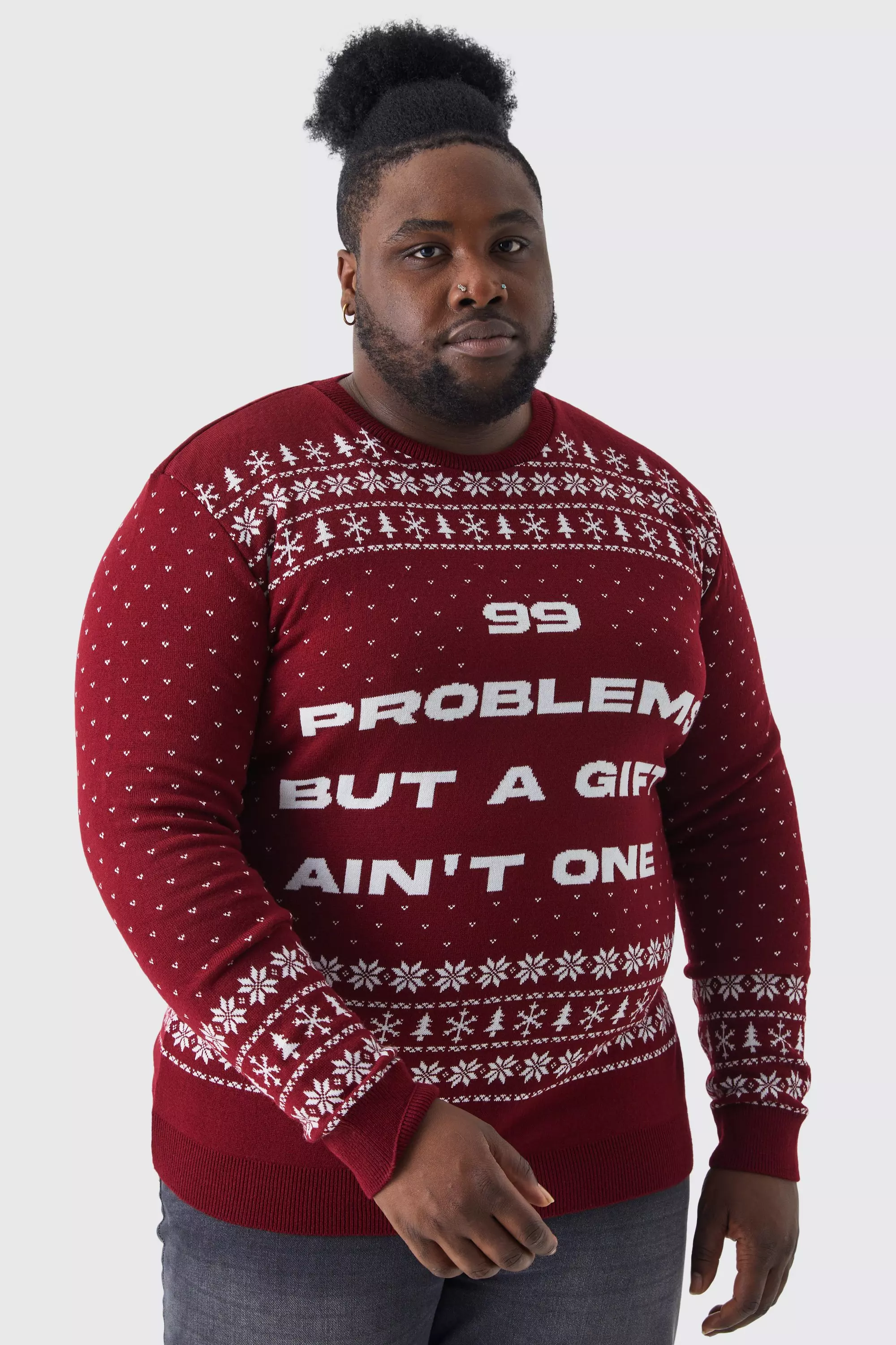 Grande taille Pull de No l slogan 99 Problems boohooMAN FR