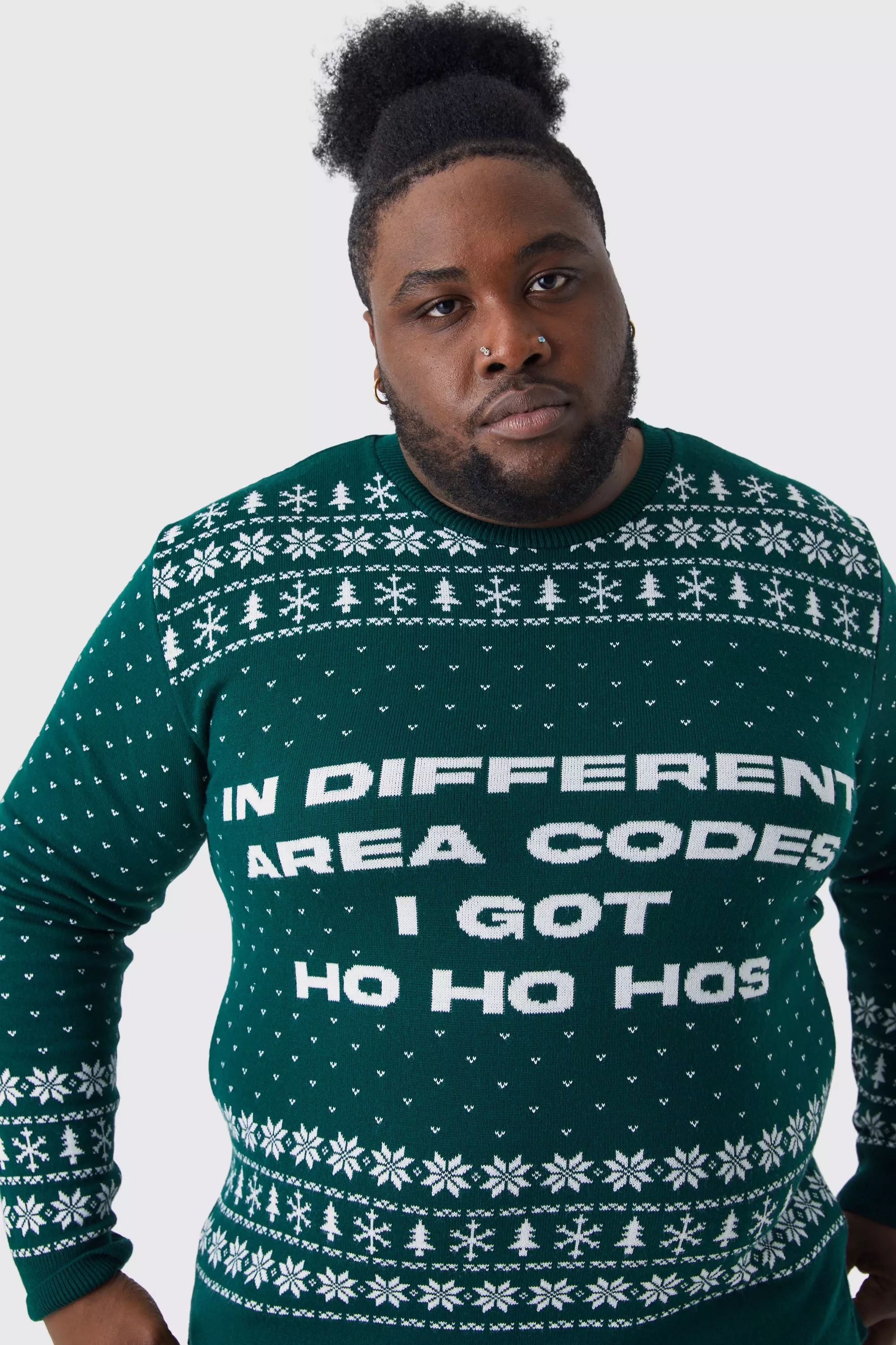 Plus I Got Ho Ho Hos Christmas Sweater boohooMAN USA