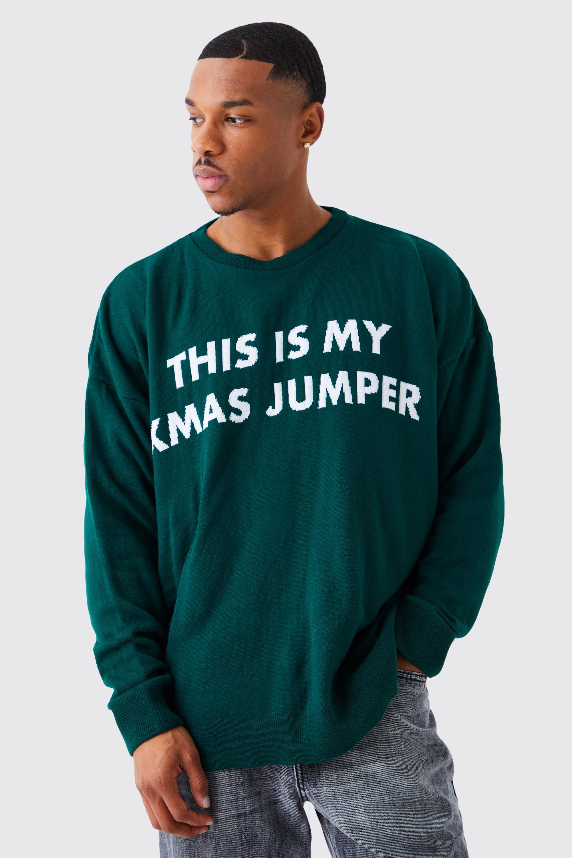 Mens Green Oversized This Is My Christmas Jumper, Green