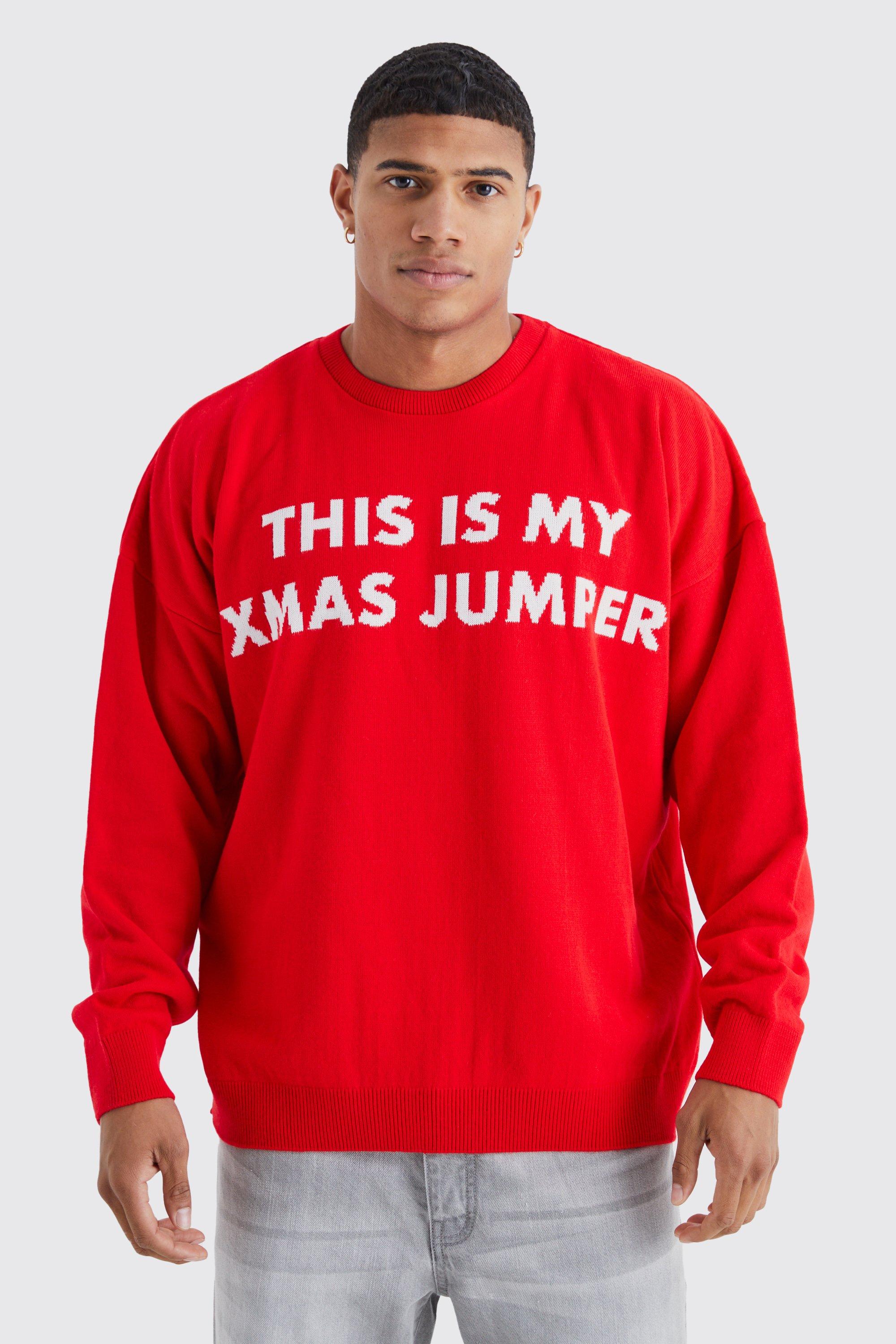 Mens Red Oversized This Is My Christmas Jumper, Red