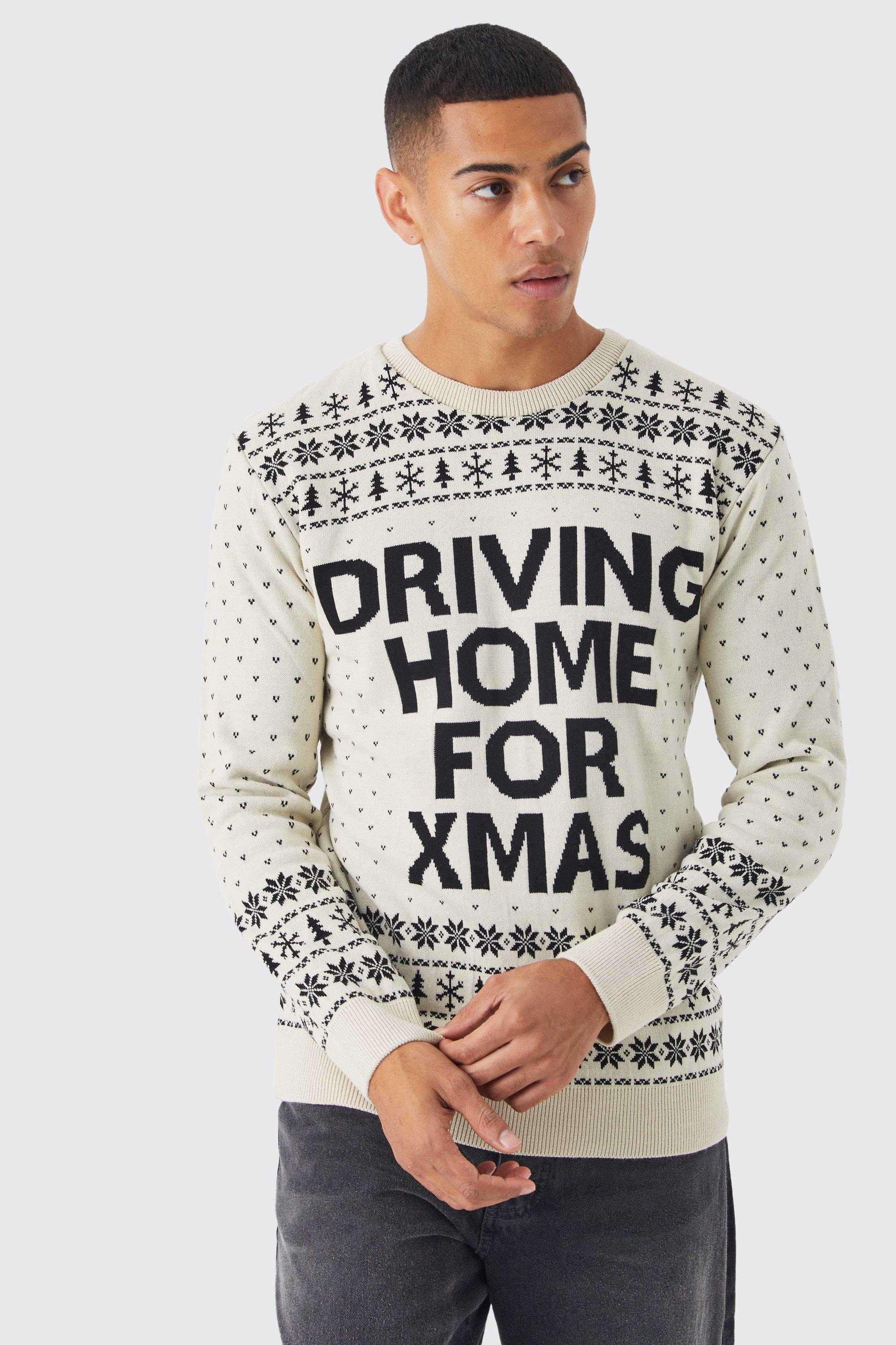 Mens Beige Driving Home For Xmas Jumper, Beige