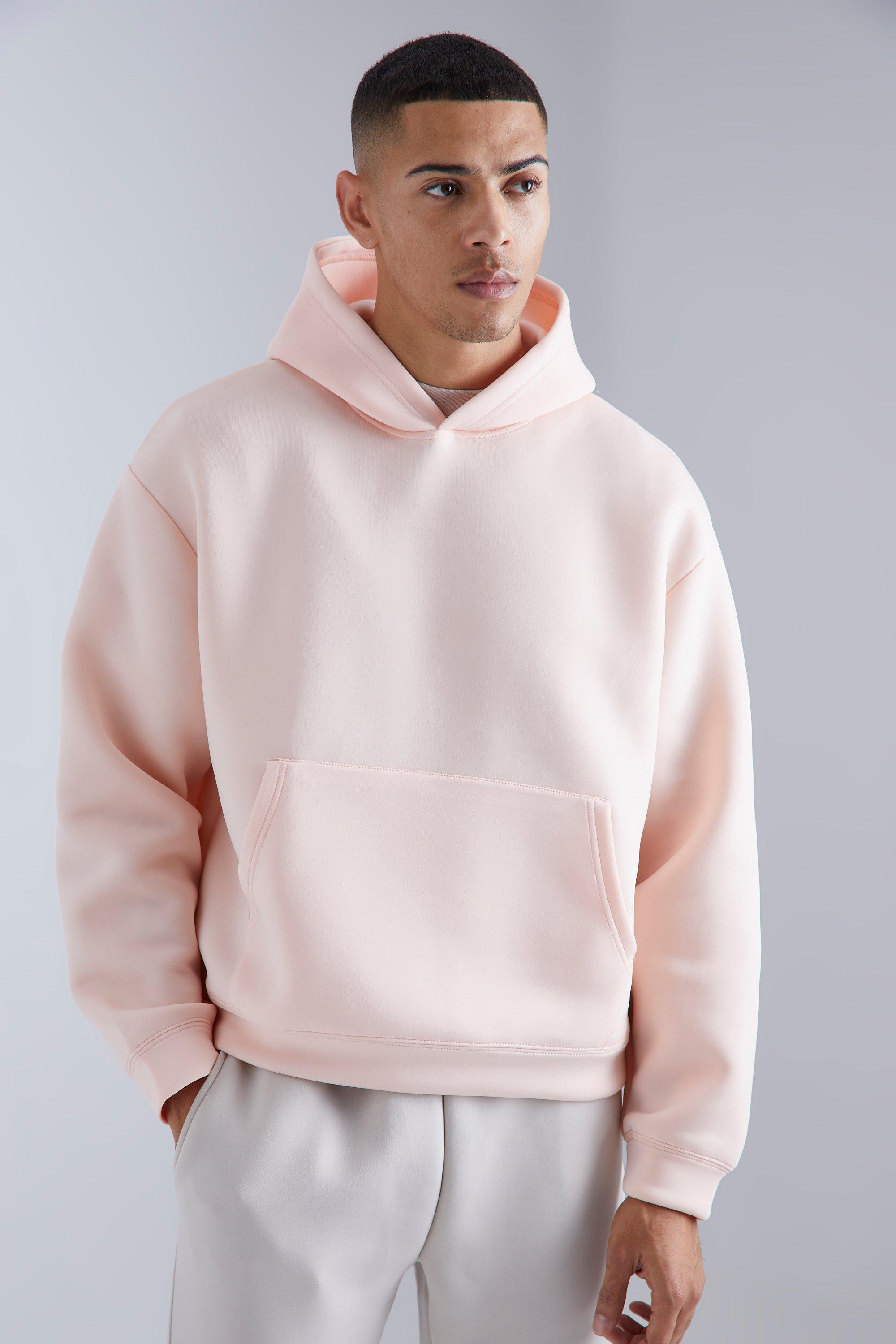 Mens Pink Oversized Boxy Limited Scuba Hoodie, Pink