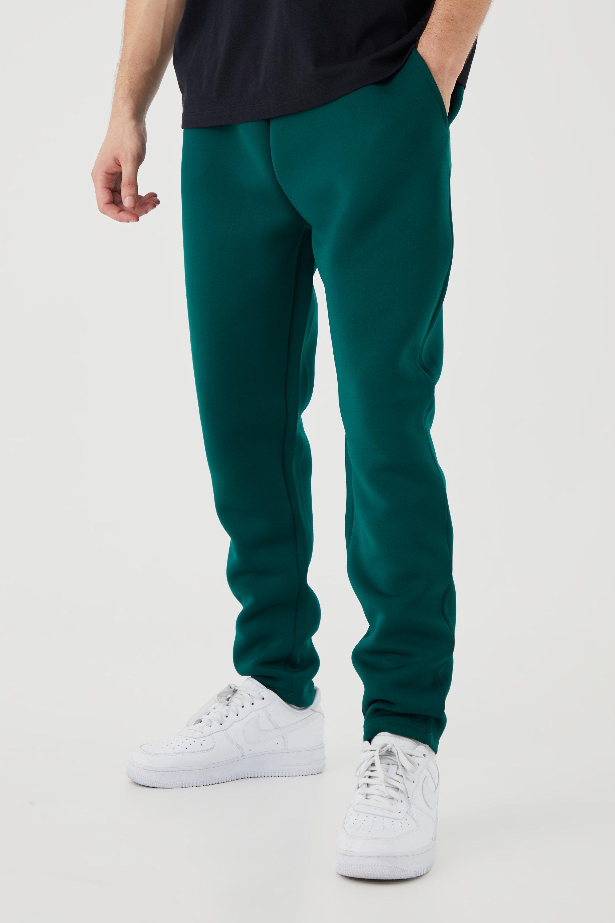 Mens Green Tall Slim Tapered Cropped Bonded Scuba Jogger, Green