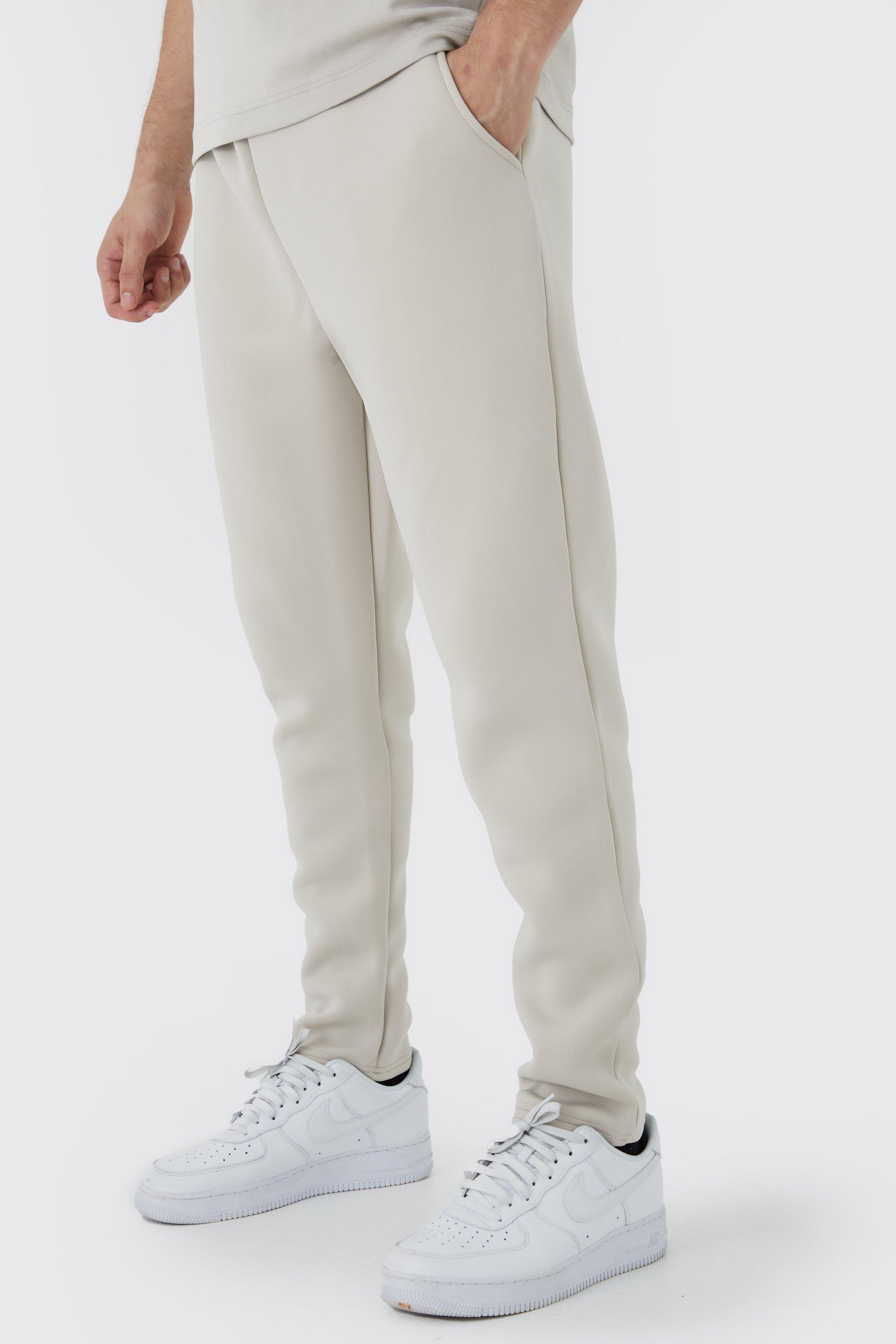 Mens Beige Tall Slim Tapered Cropped Bonded Scuba Jogger, Beige