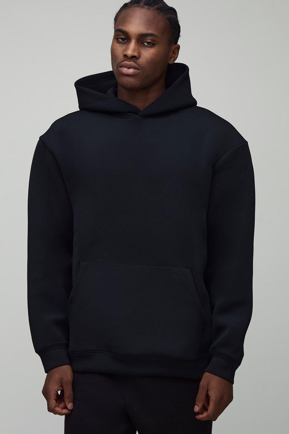 Mens Black Oversized Scuba Hoodie, Black