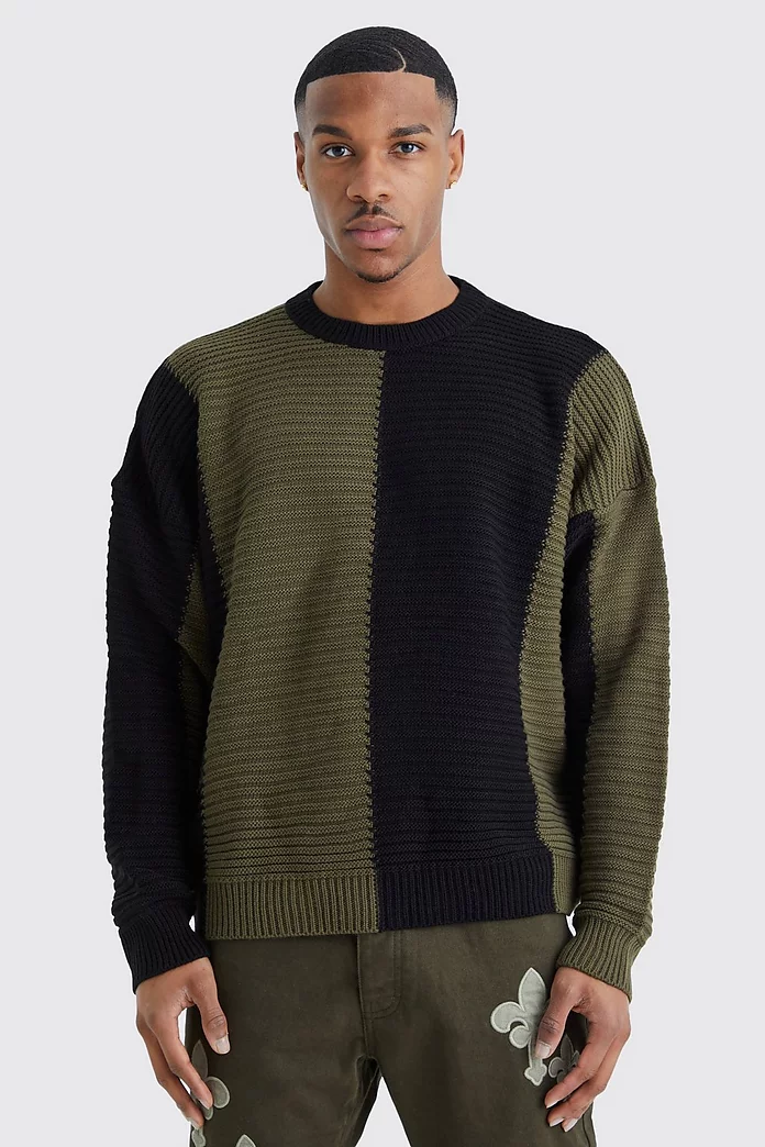 Oversized Pleated Colour Block Sweater | boohooMAN USA