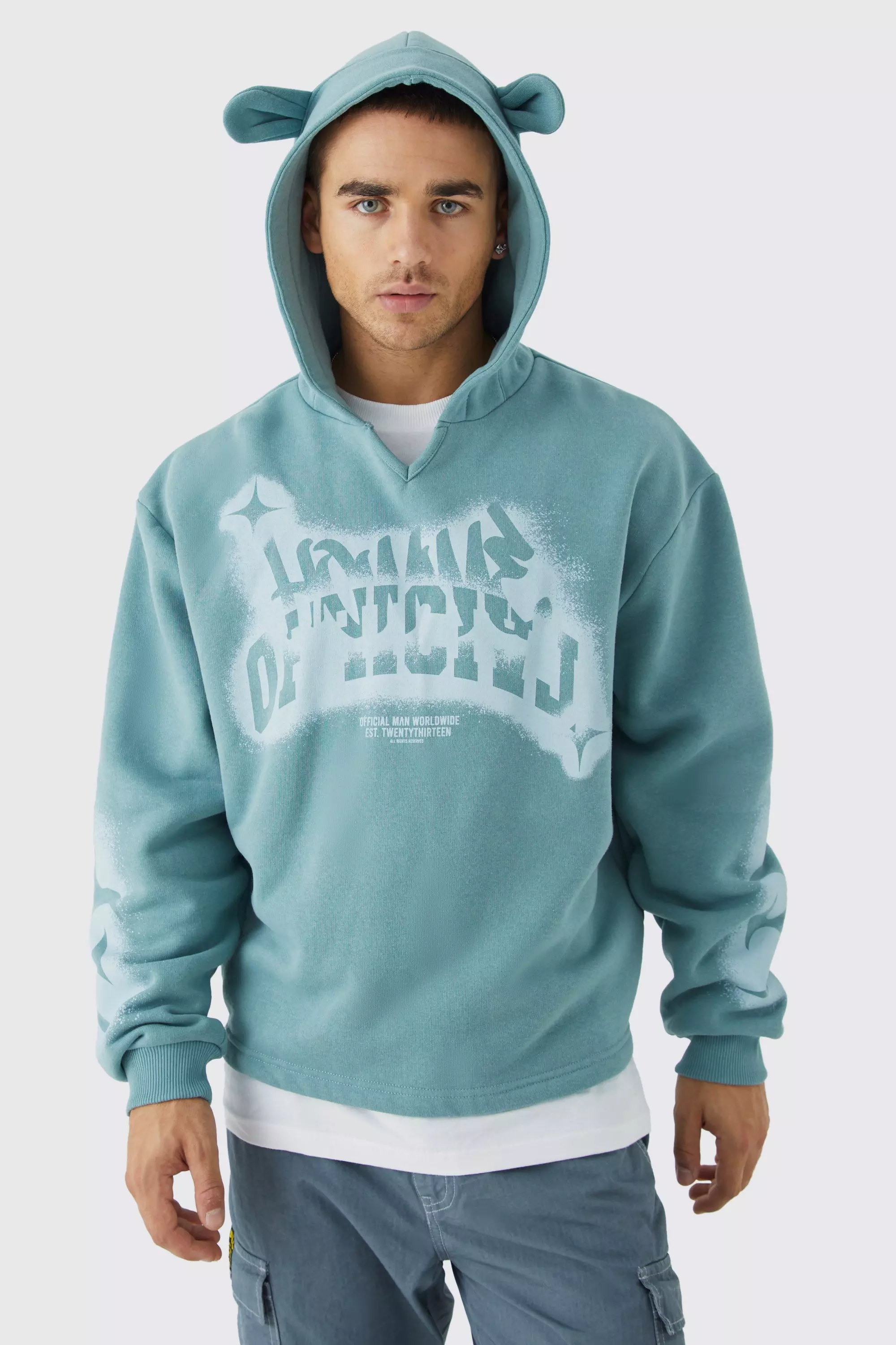 Plus Oversized All Over Graffiti Ear Hoodie