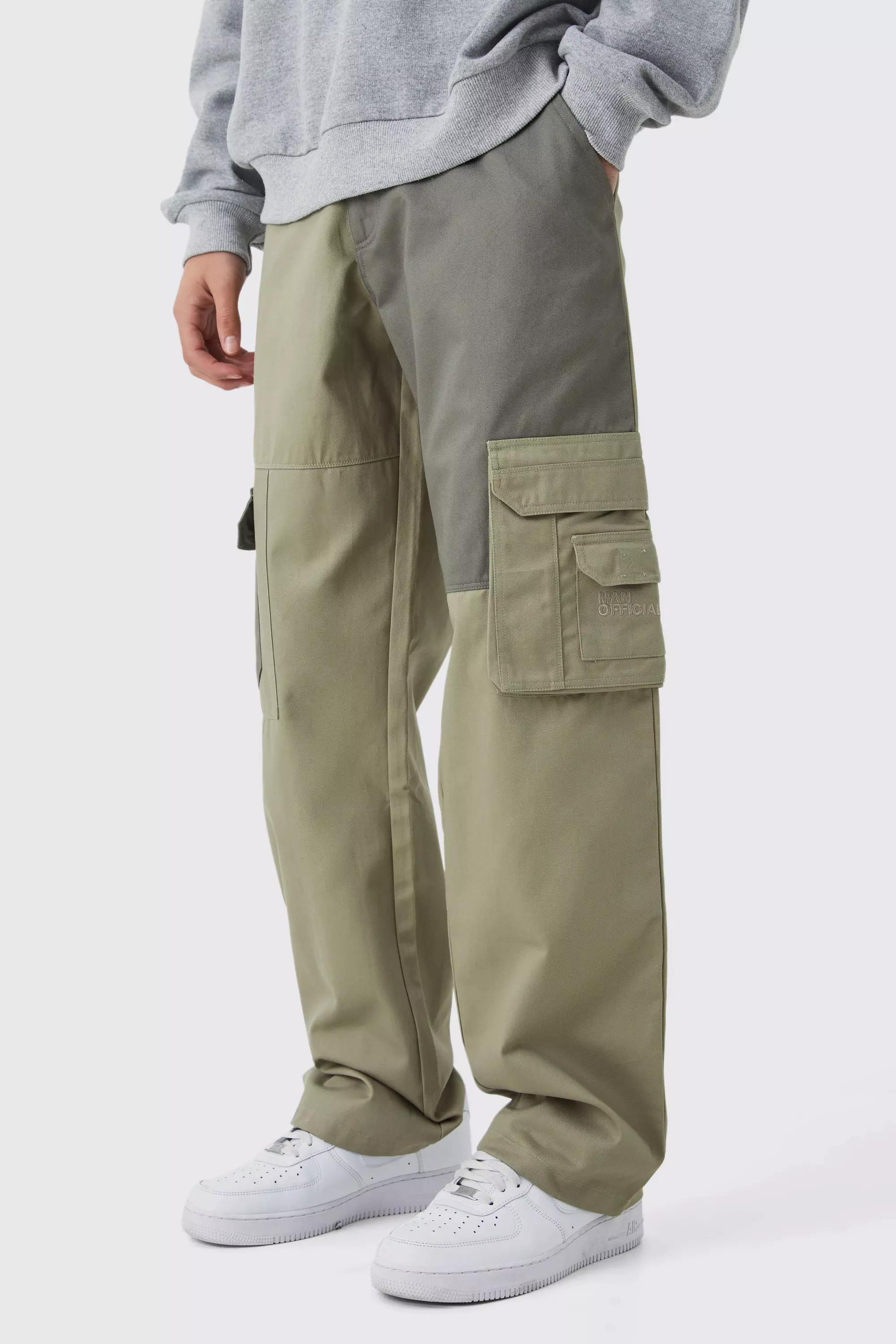 Relaxed Fit Colour Block Tonal Branded Cargo Pants