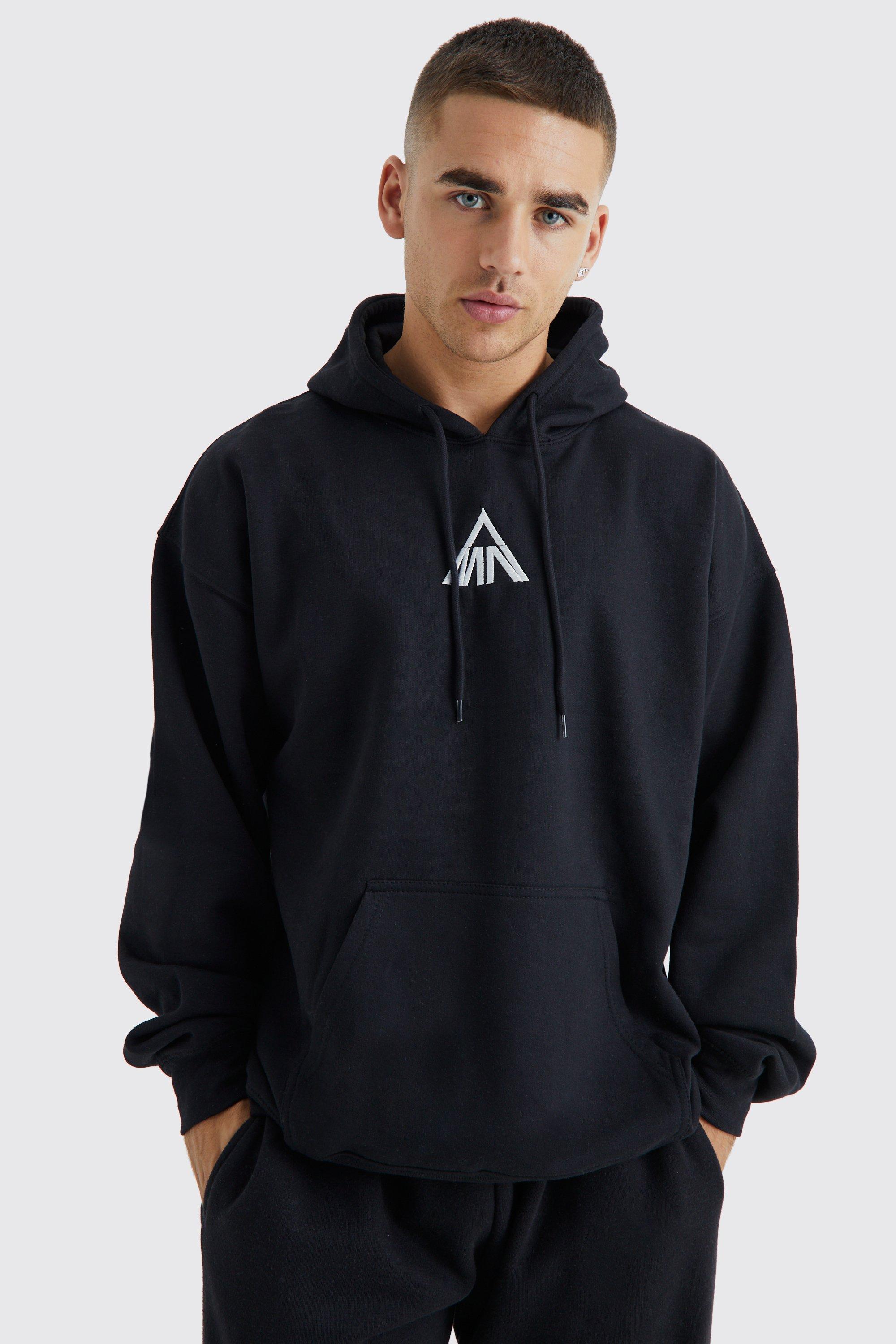 Mens Black Man Oversized Embroidered Hoodie